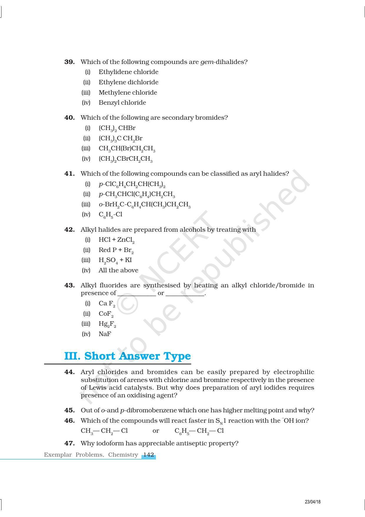 NCERT Exemplar Book for Class 12 Chemistry: Chapter 10 Haloalkanes and Haloarenes - Page 10