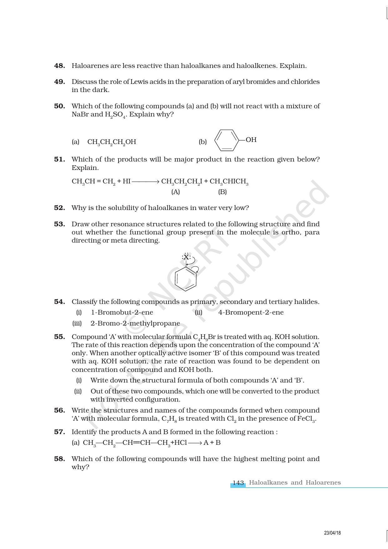 NCERT Exemplar Book for Class 12 Chemistry: Chapter 10 Haloalkanes and Haloarenes - Page 11
