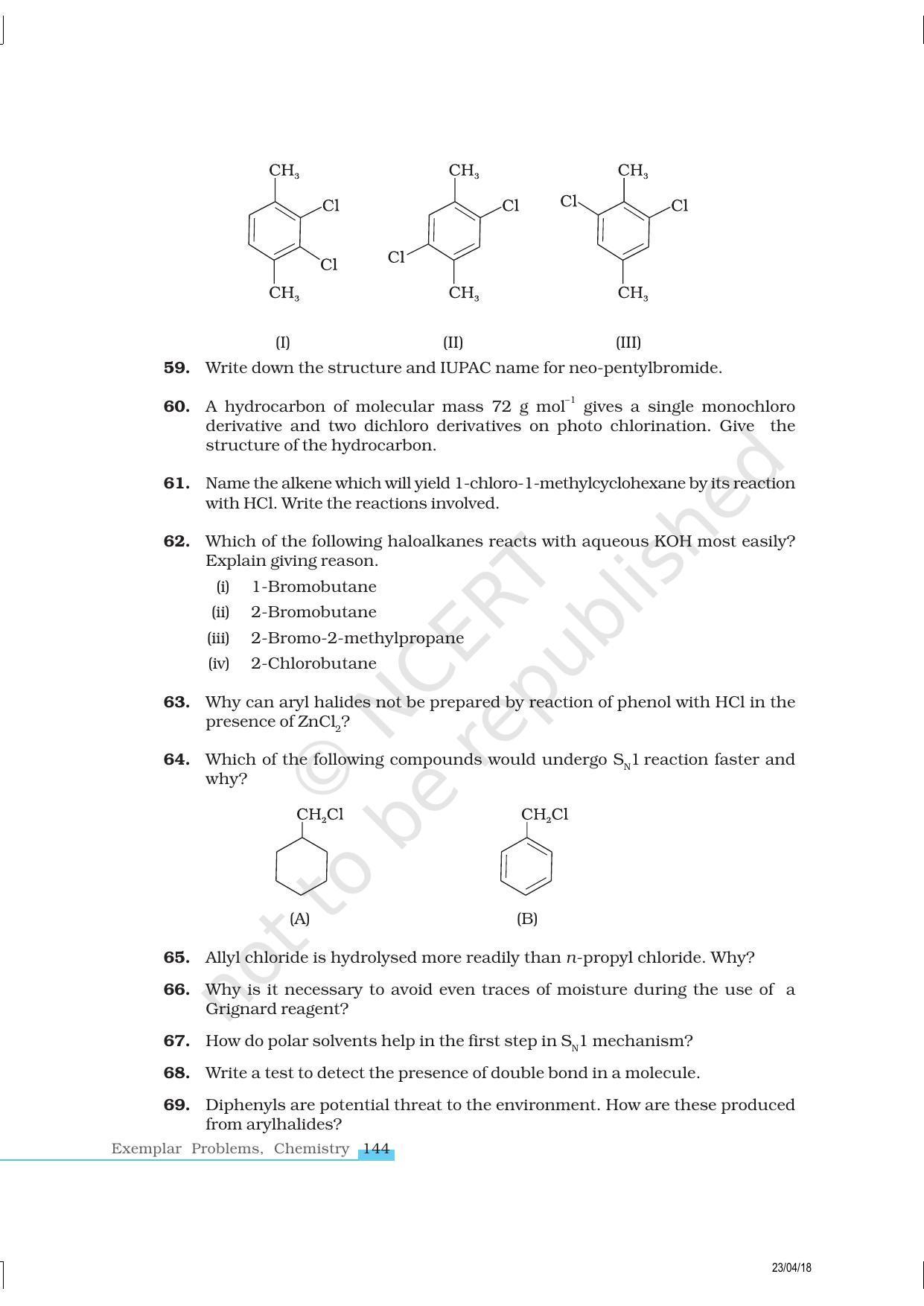 NCERT Exemplar Book for Class 12 Chemistry: Chapter 10 Haloalkanes and Haloarenes - Page 12