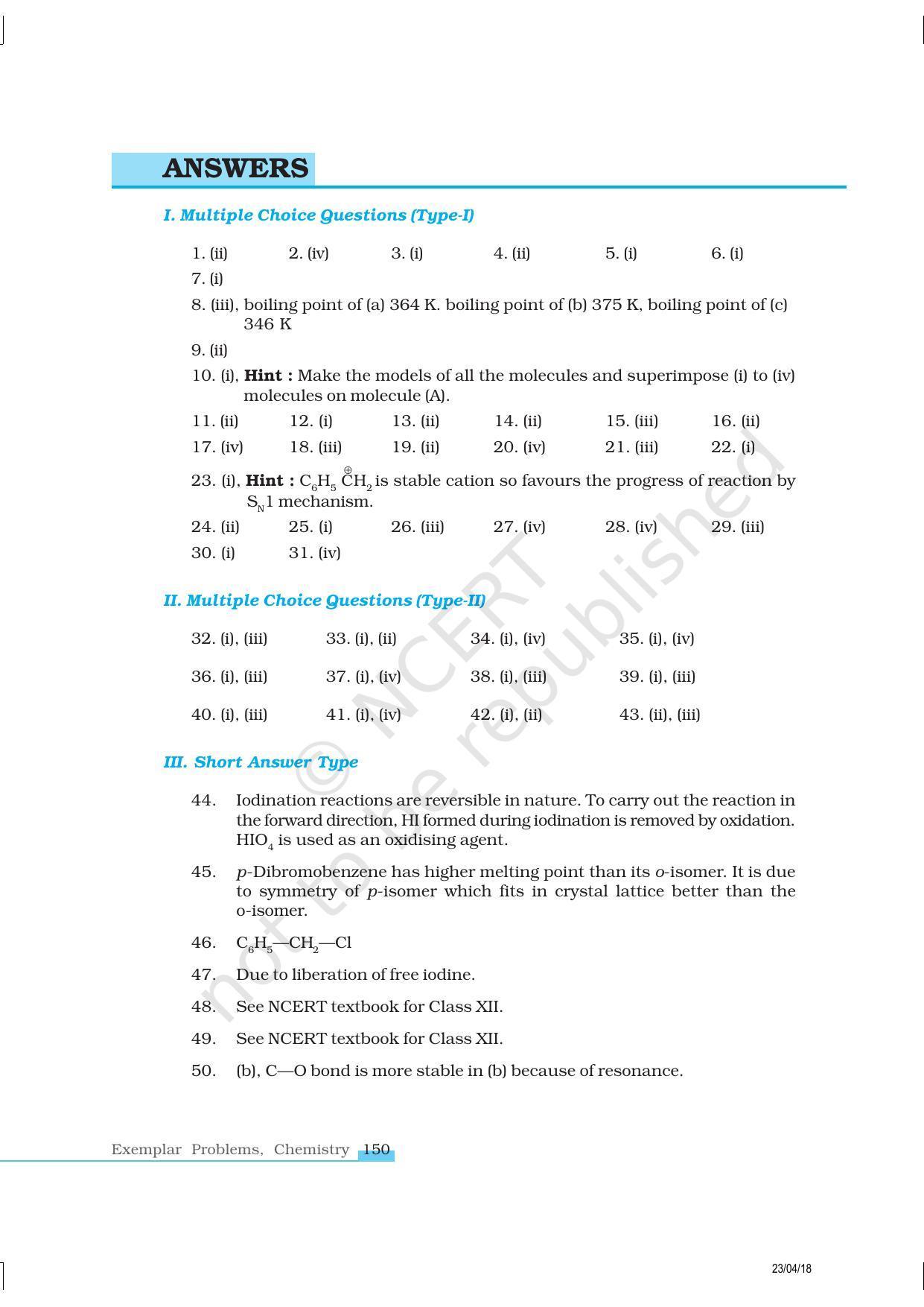 NCERT Exemplar Book for Class 12 Chemistry: Chapter 10 Haloalkanes and Haloarenes - Page 18