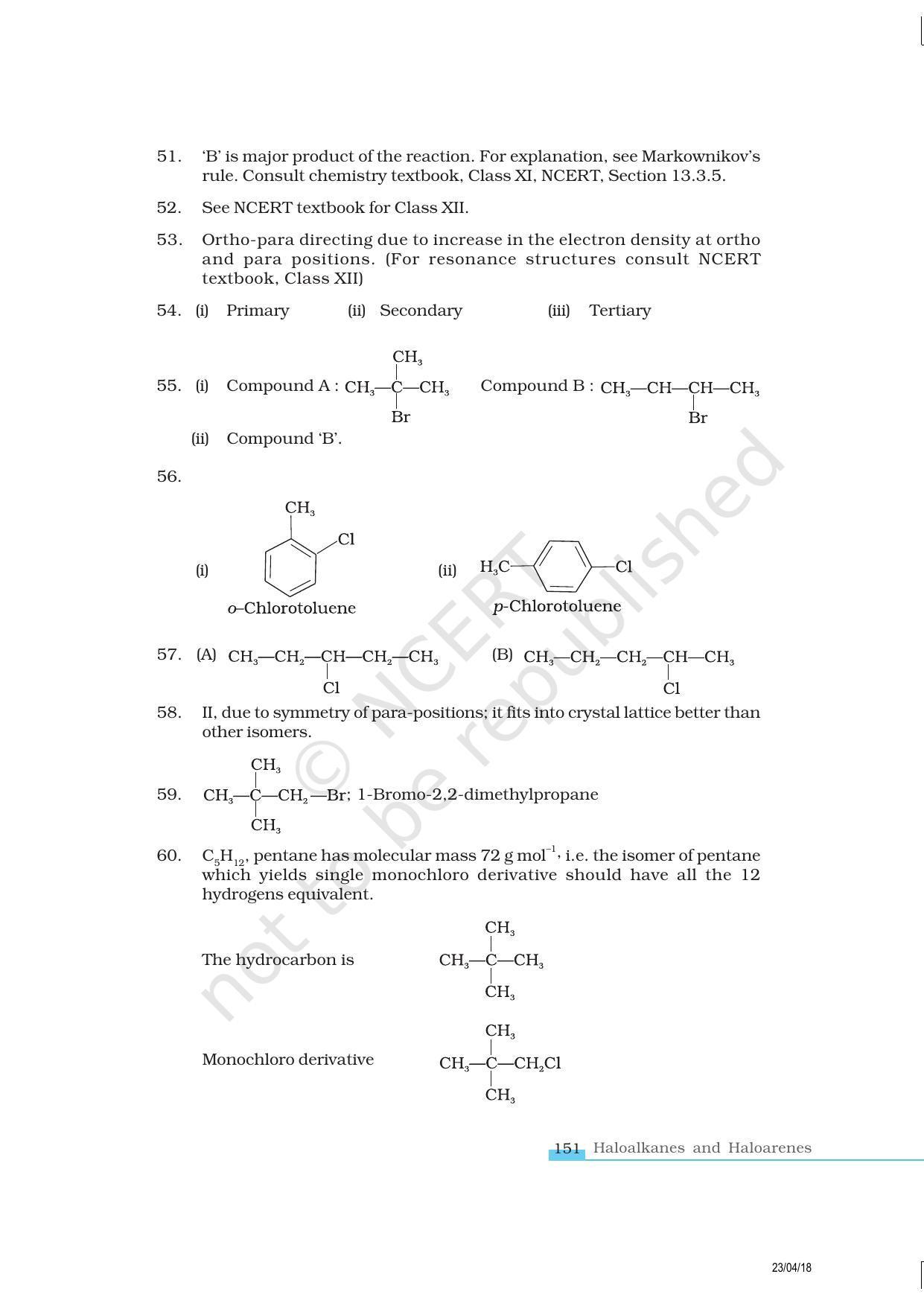 NCERT Exemplar Book for Class 12 Chemistry: Chapter 10 Haloalkanes and Haloarenes - Page 19