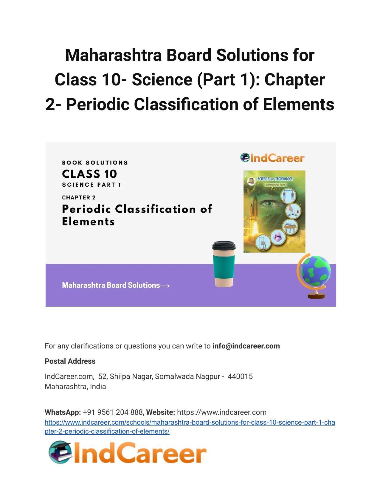 Maharashtra Board Solutions for Class 10- Science (Part 1): Chapter 2- Periodic Classification of Elements - Page 1
