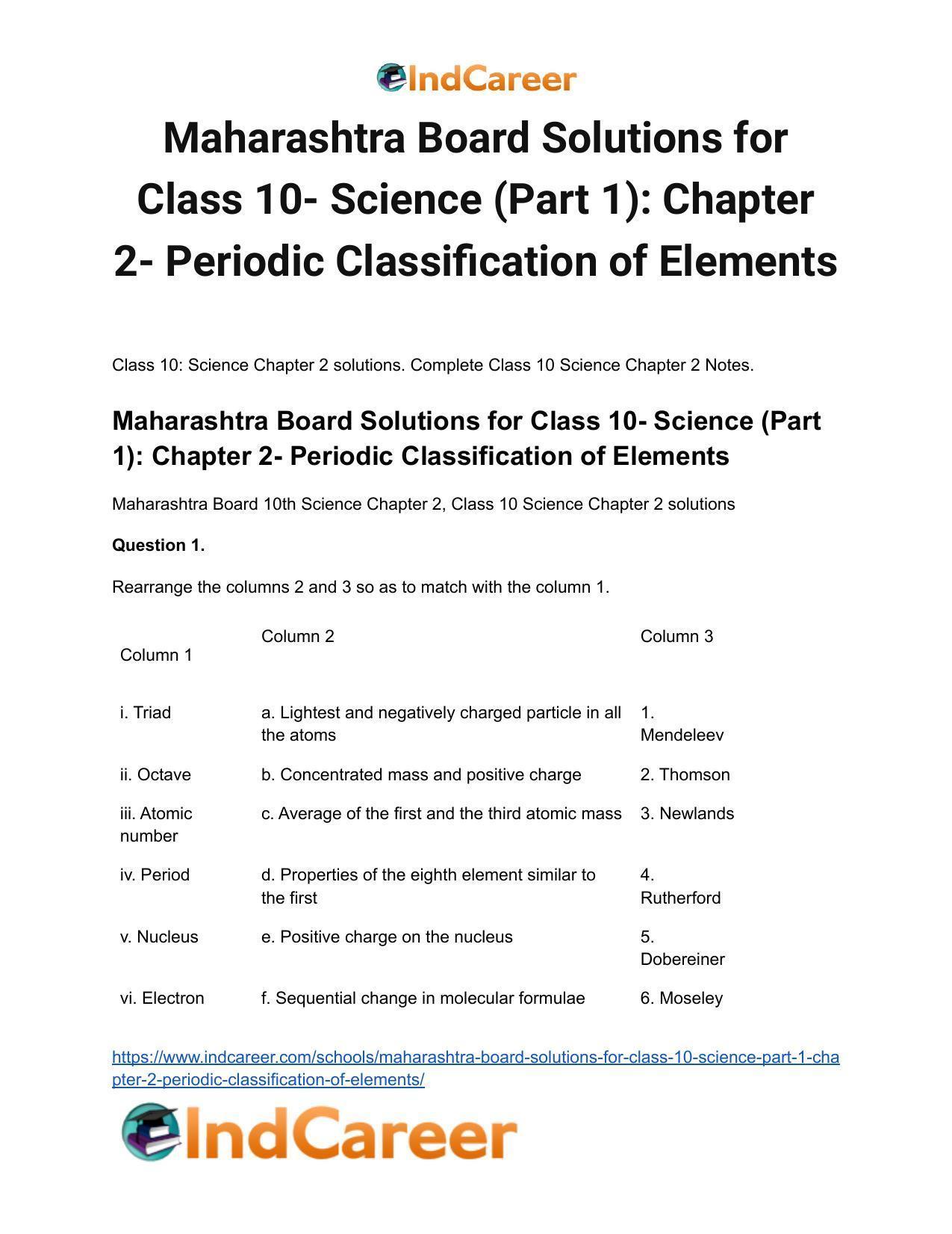 Maharashtra Board Solutions for Class 10- Science (Part 1): Chapter 2- Periodic Classification of Elements - Page 2