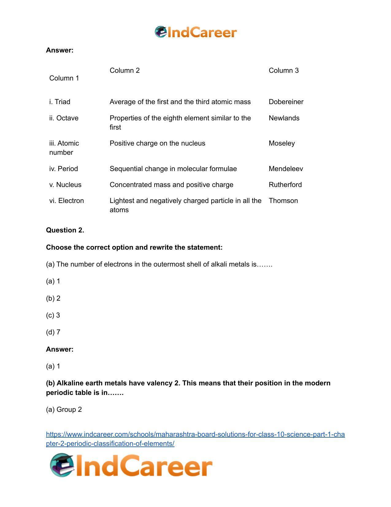 Maharashtra Board Solutions for Class 10- Science (Part 1): Chapter 2- Periodic Classification of Elements - Page 3