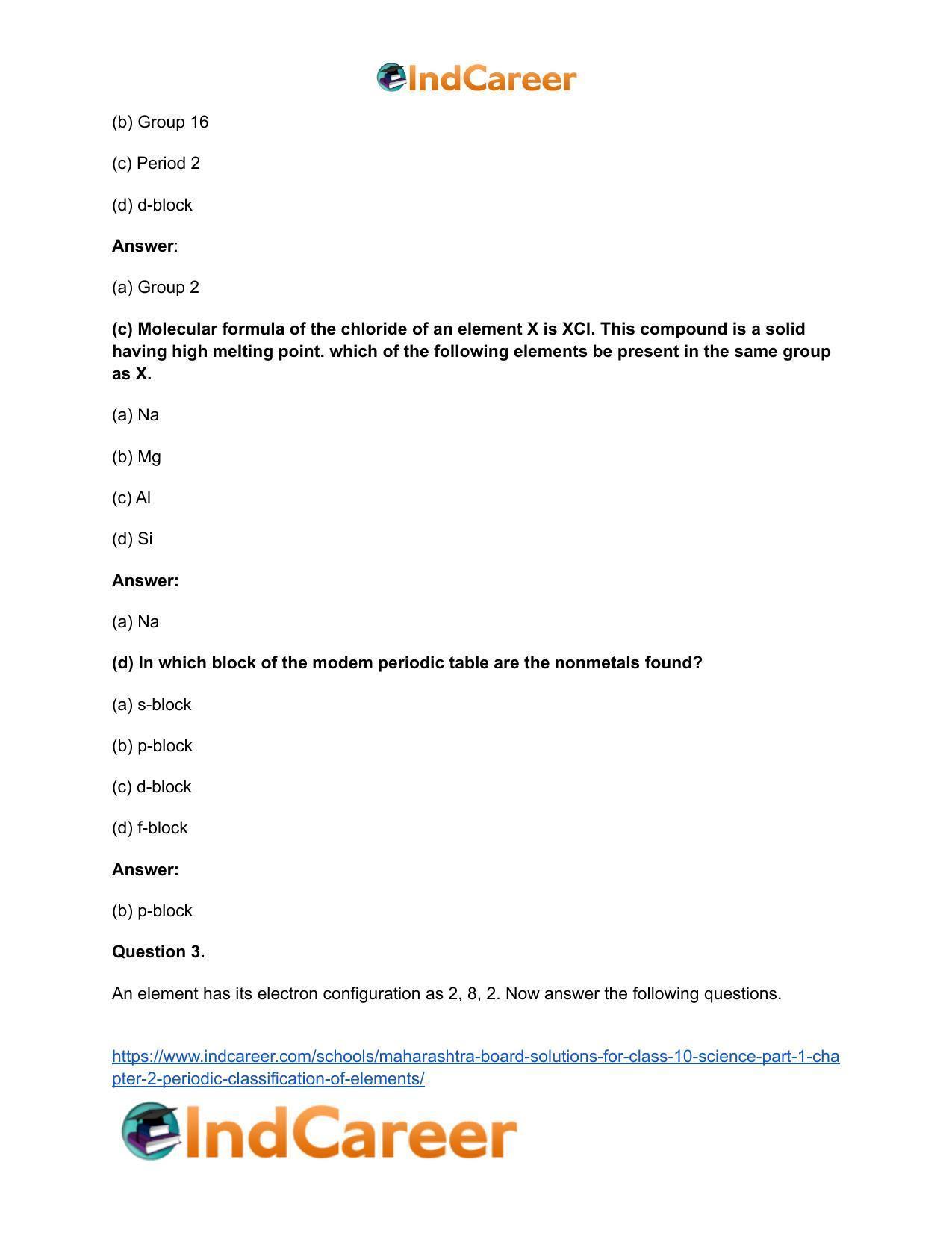 Maharashtra Board Solutions for Class 10- Science (Part 1): Chapter 2- Periodic Classification of Elements - Page 4
