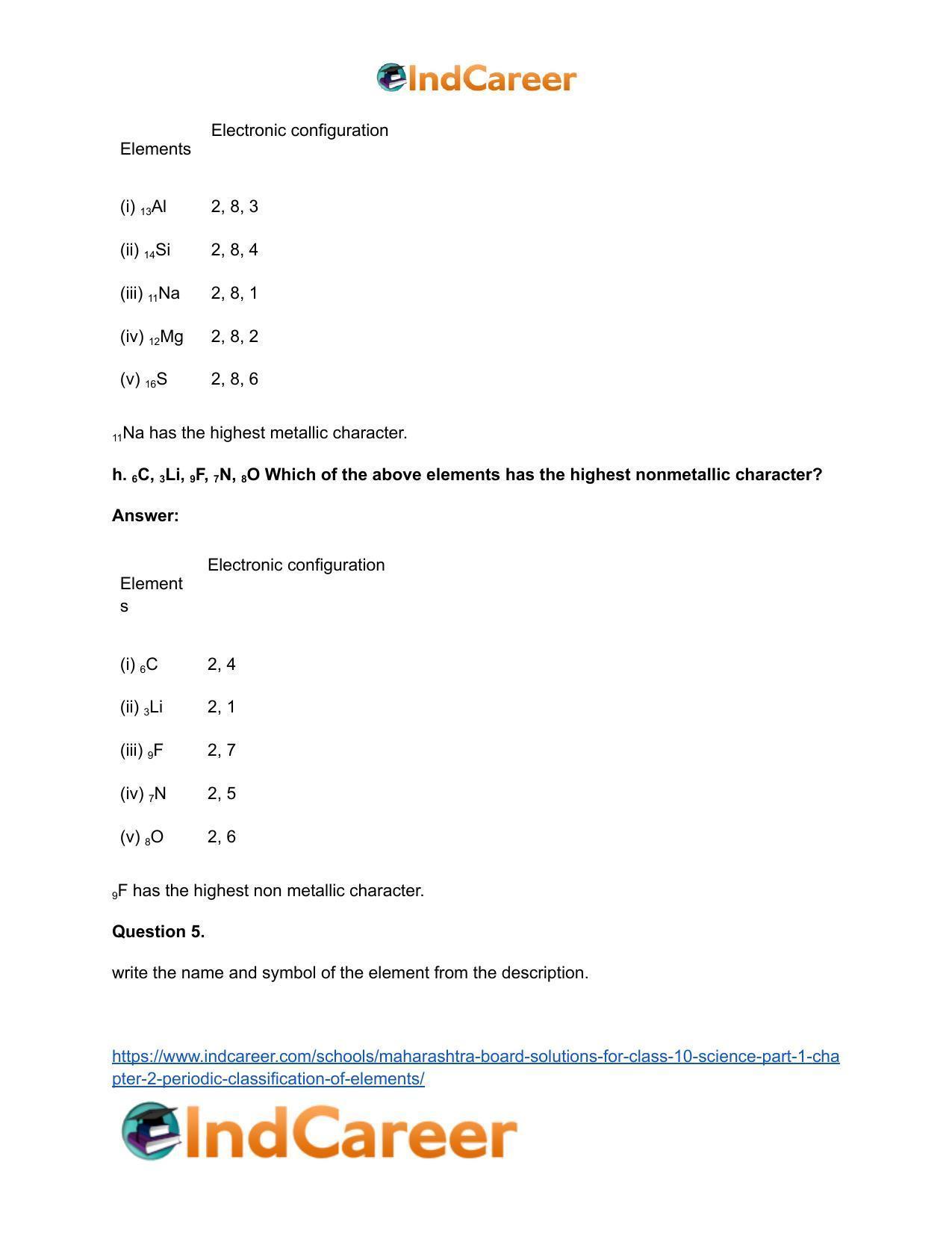Maharashtra Board Solutions for Class 10- Science (Part 1): Chapter 2- Periodic Classification of Elements - Page 9