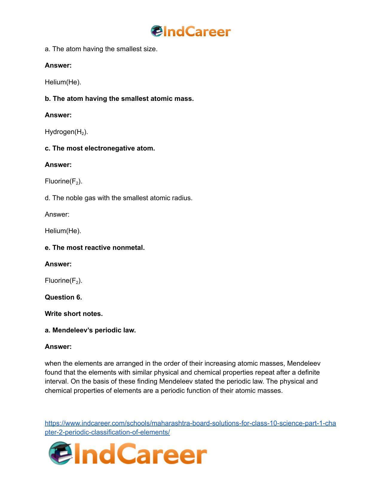 Maharashtra Board Solutions for Class 10- Science (Part 1): Chapter 2- Periodic Classification of Elements - Page 10