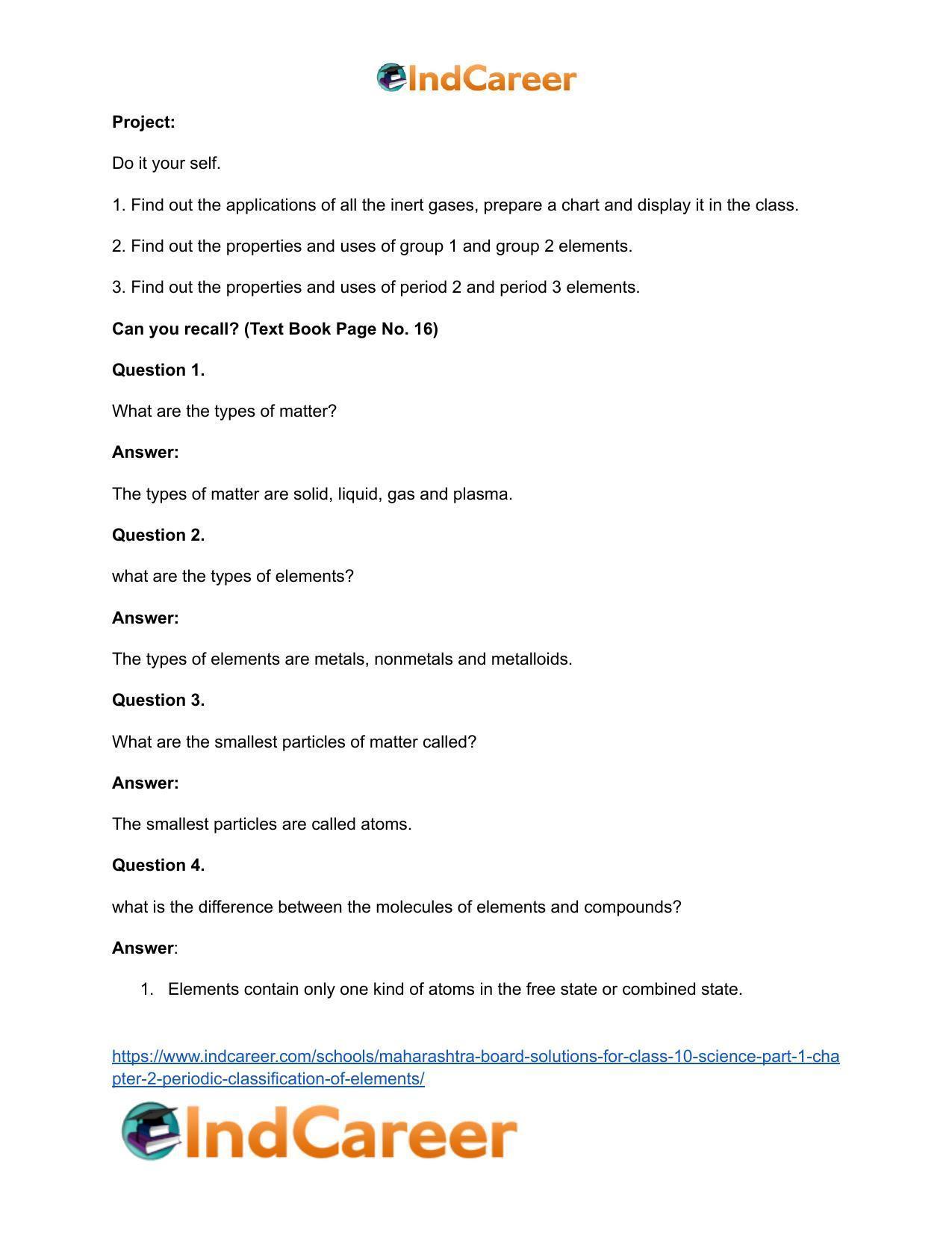 Maharashtra Board Solutions for Class 10- Science (Part 1): Chapter 2- Periodic Classification of Elements - Page 15