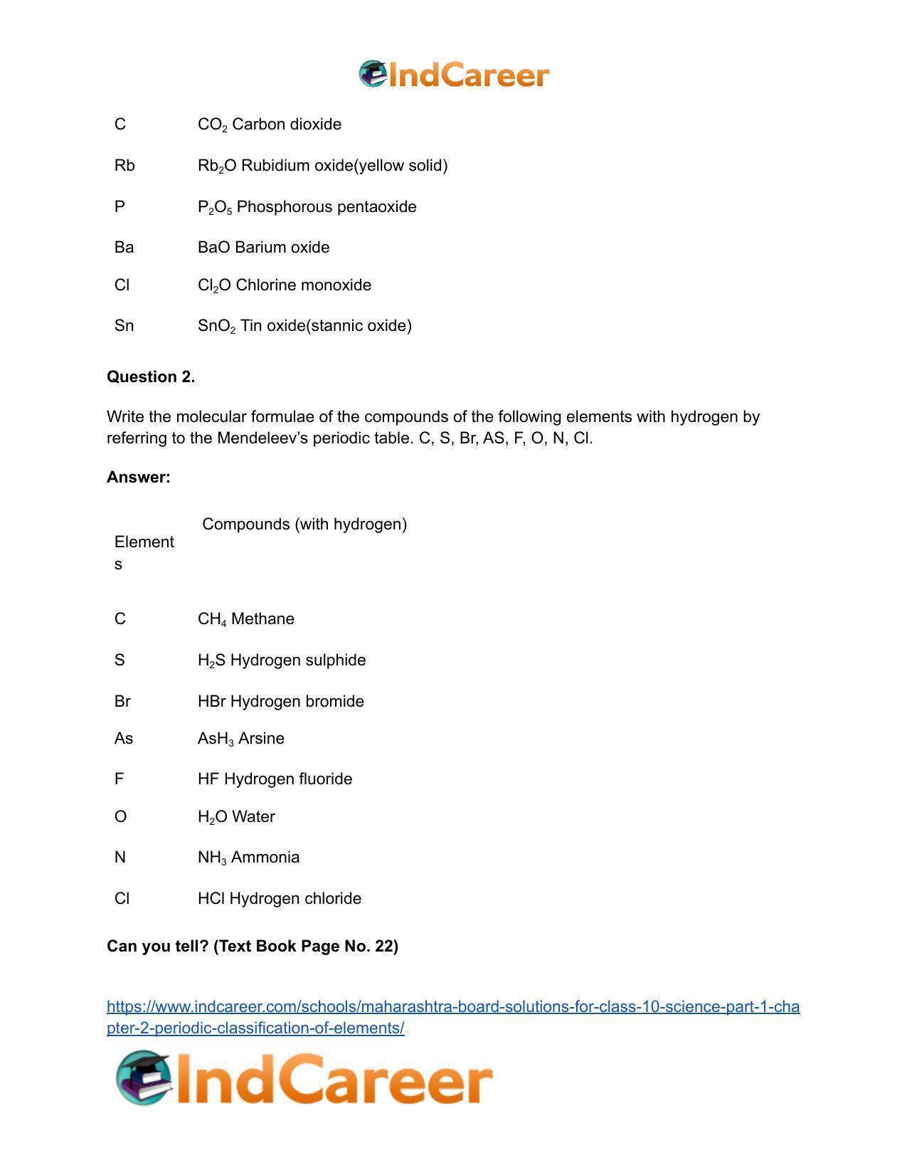 Maharashtra Board Solutions for Class 10- Science (Part 1): Chapter 2- Periodic Classification of Elements - Page 17
