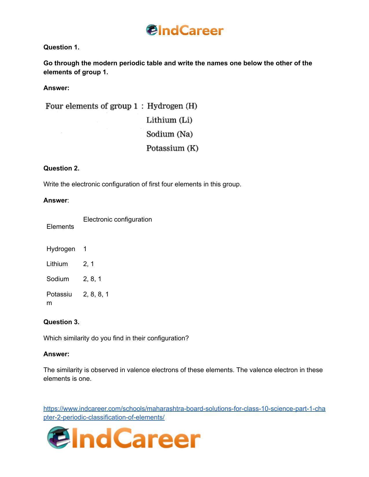 Maharashtra Board Solutions for Class 10- Science (Part 1): Chapter 2- Periodic Classification of Elements - Page 18