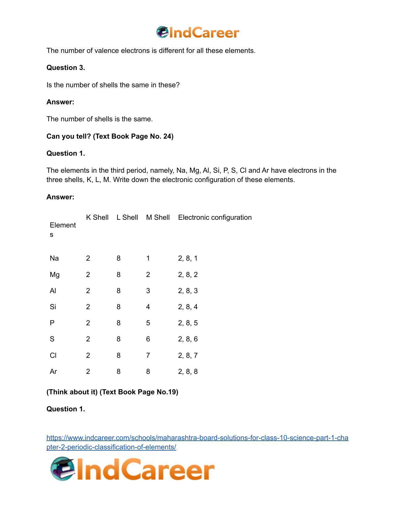 Maharashtra Board Solutions for Class 10- Science (Part 1): Chapter 2- Periodic Classification of Elements - Page 20