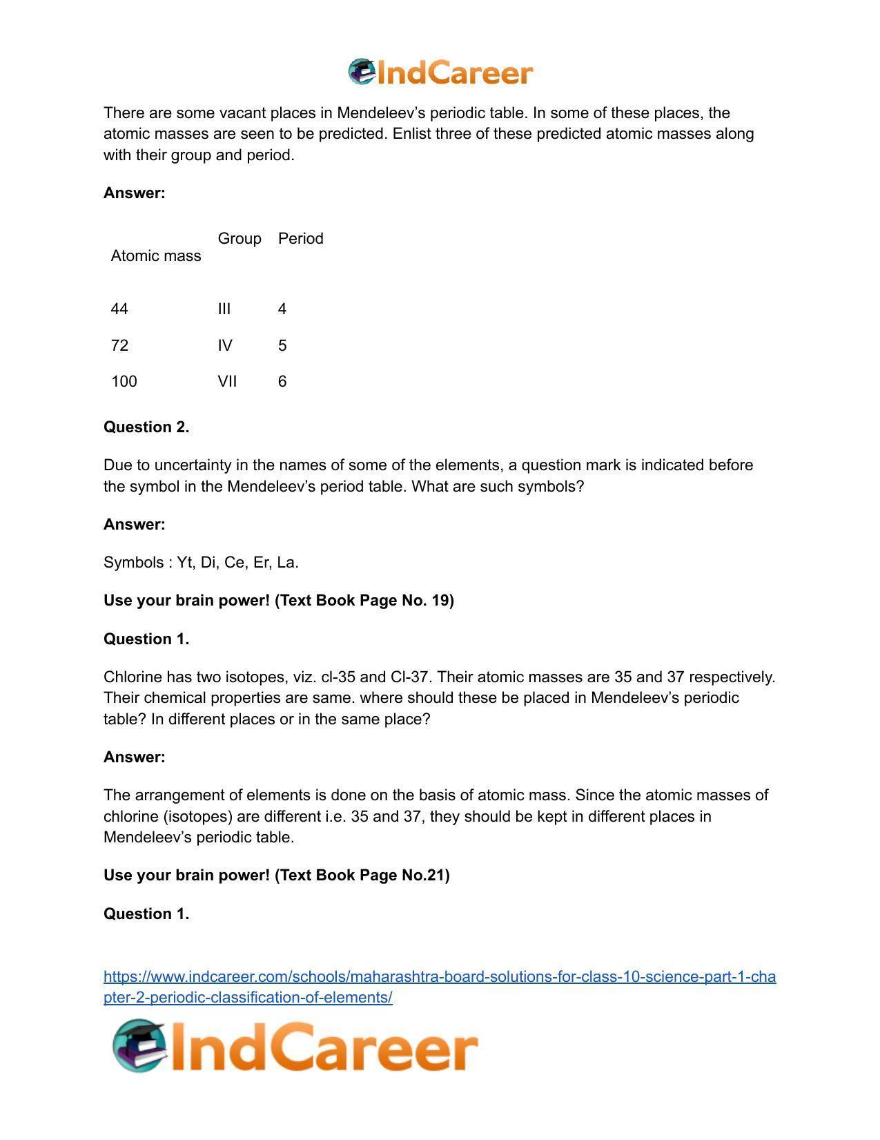 Maharashtra Board Solutions for Class 10- Science (Part 1): Chapter 2- Periodic Classification of Elements - Page 21