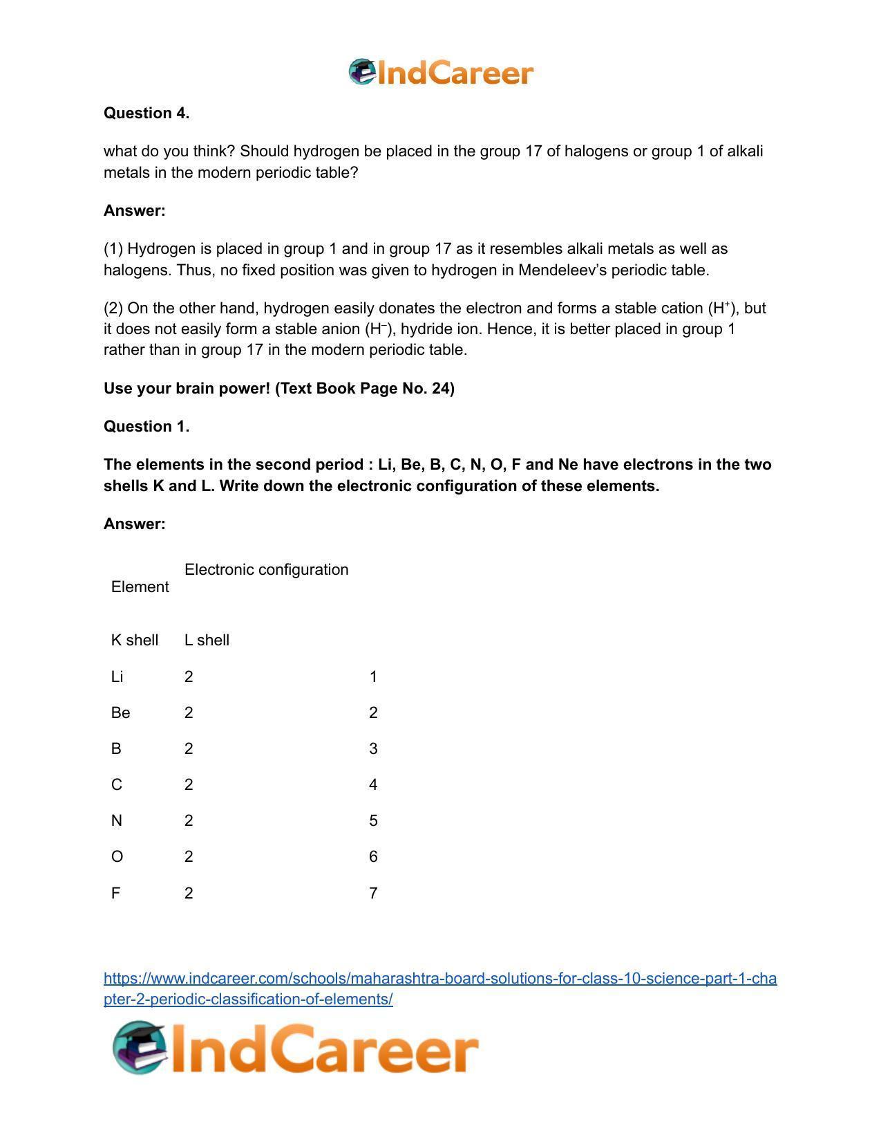 Maharashtra Board Solutions for Class 10- Science (Part 1): Chapter 2- Periodic Classification of Elements - Page 23
