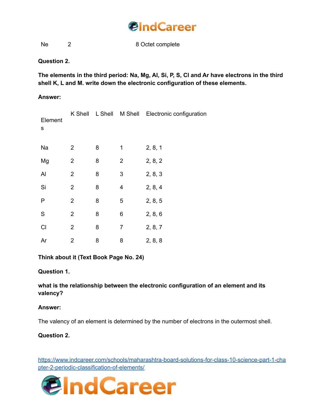 Maharashtra Board Solutions for Class 10- Science (Part 1): Chapter 2- Periodic Classification of Elements - Page 24