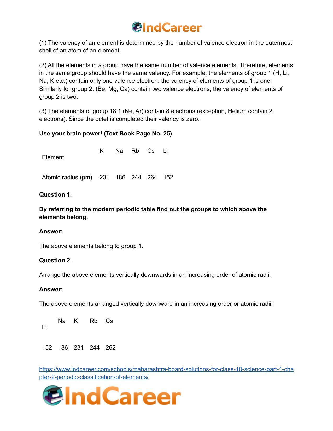 Maharashtra Board Solutions for Class 10- Science (Part 1): Chapter 2- Periodic Classification of Elements - Page 28