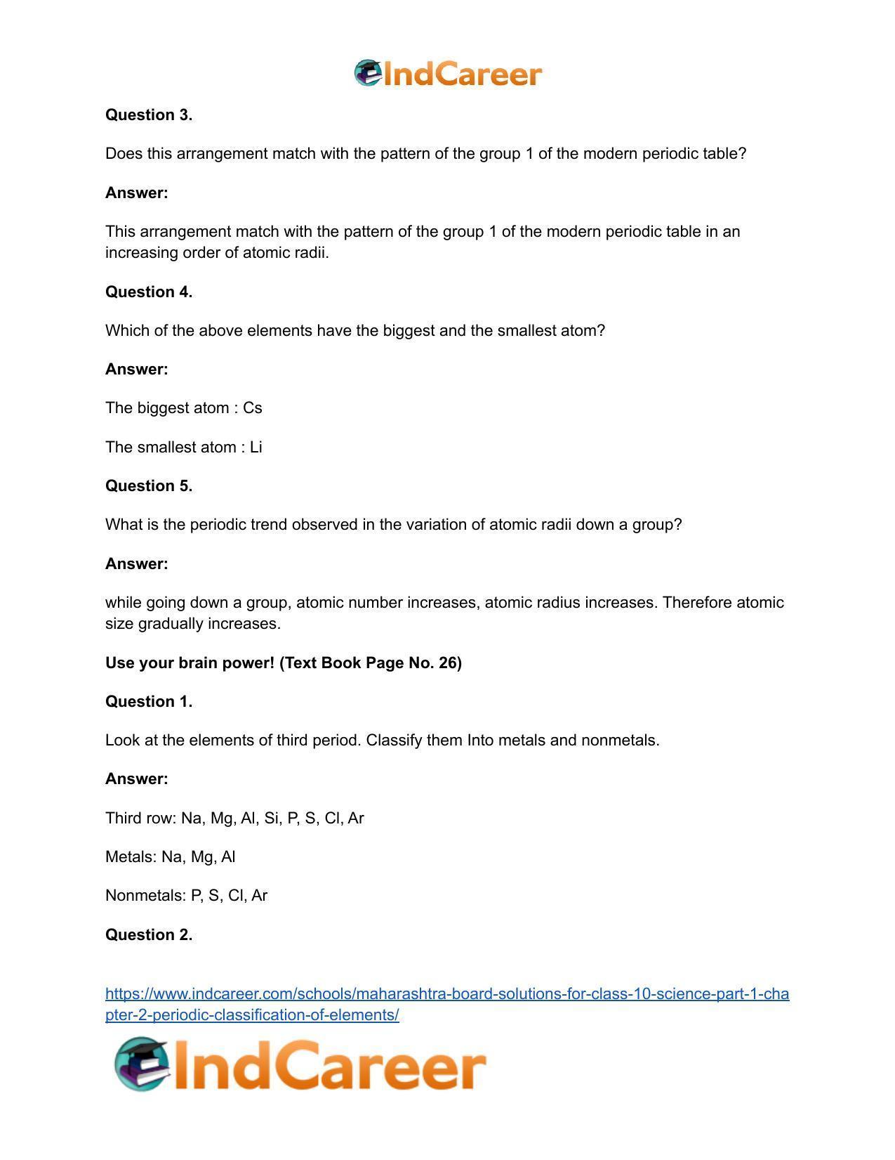 Maharashtra Board Solutions for Class 10- Science (Part 1): Chapter 2- Periodic Classification of Elements - Page 29