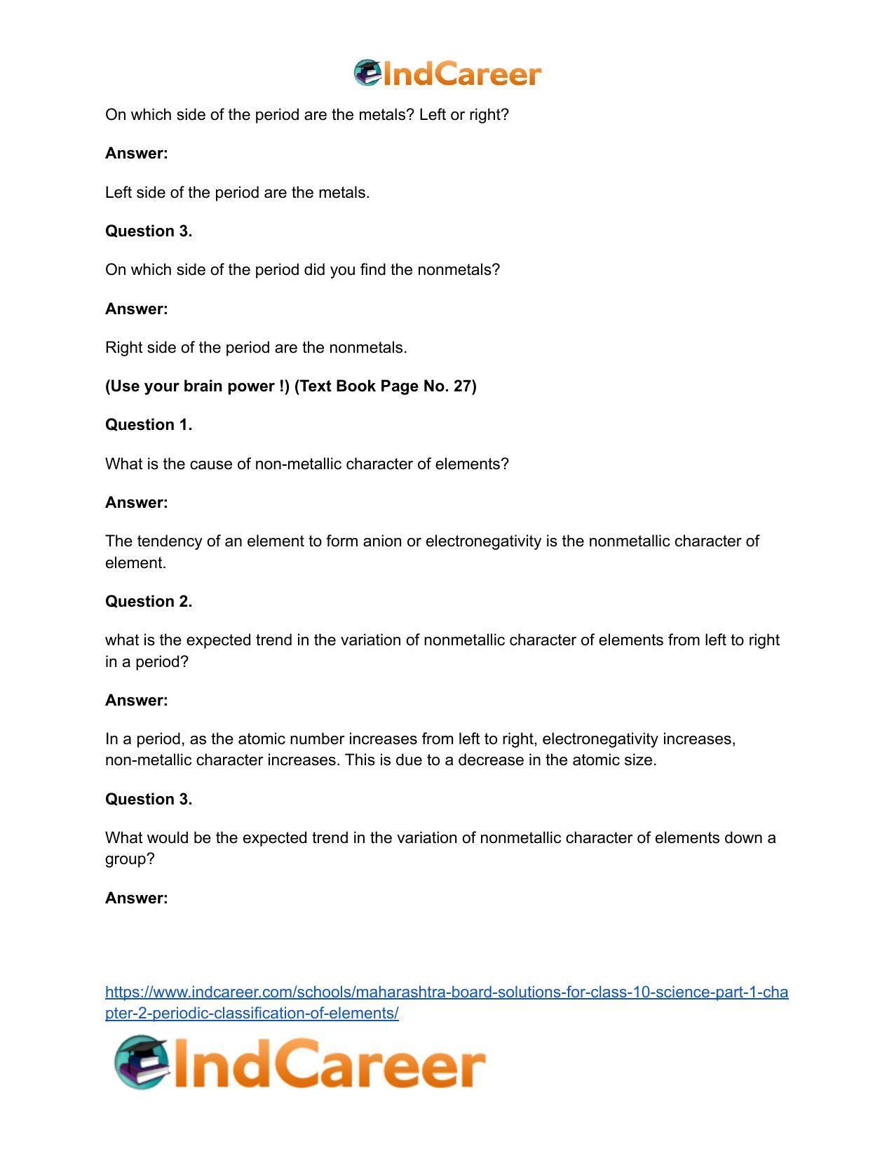 Maharashtra Board Solutions for Class 10- Science (Part 1): Chapter 2- Periodic Classification of Elements - Page 30