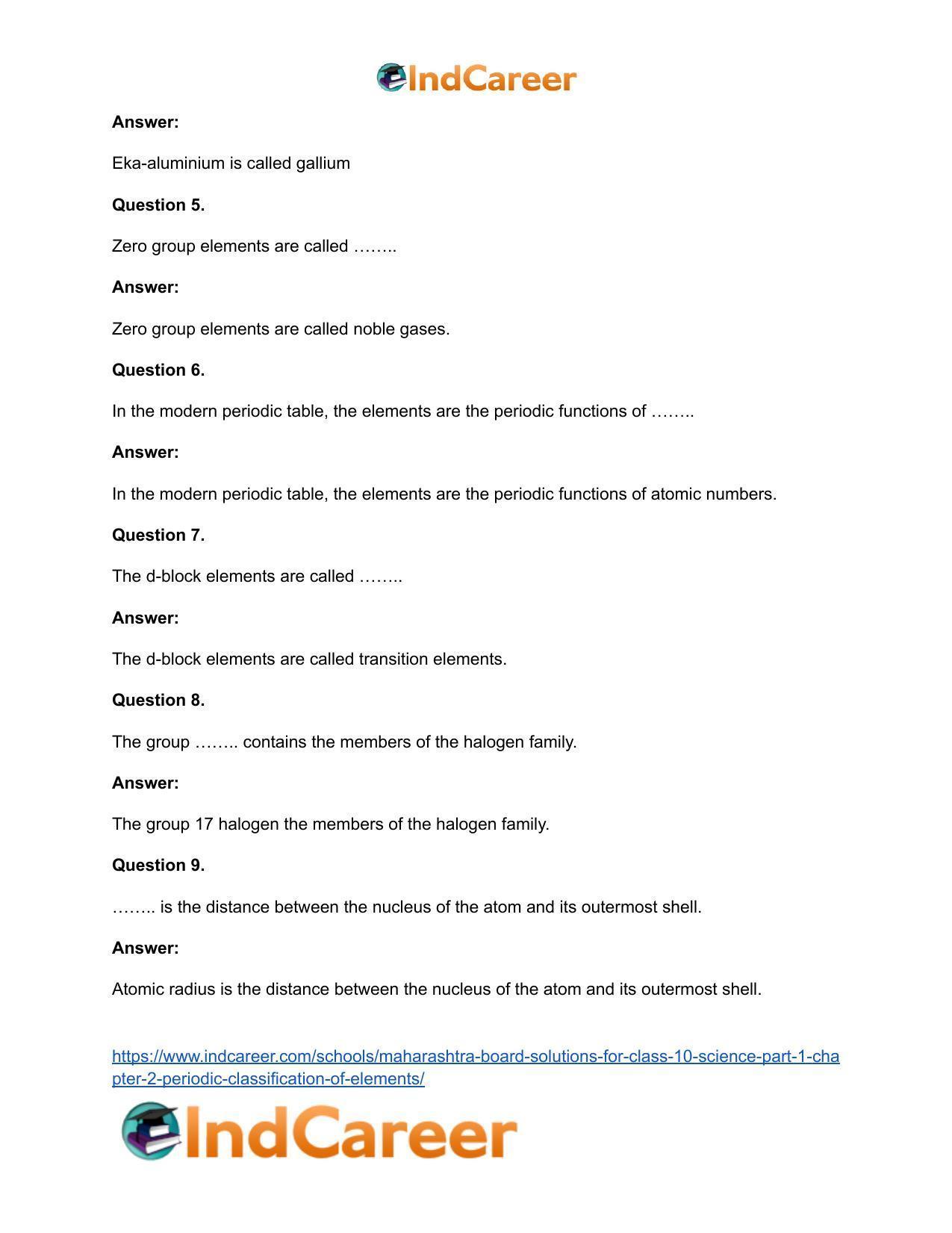 Maharashtra Board Solutions for Class 10- Science (Part 1): Chapter 2- Periodic Classification of Elements - Page 32