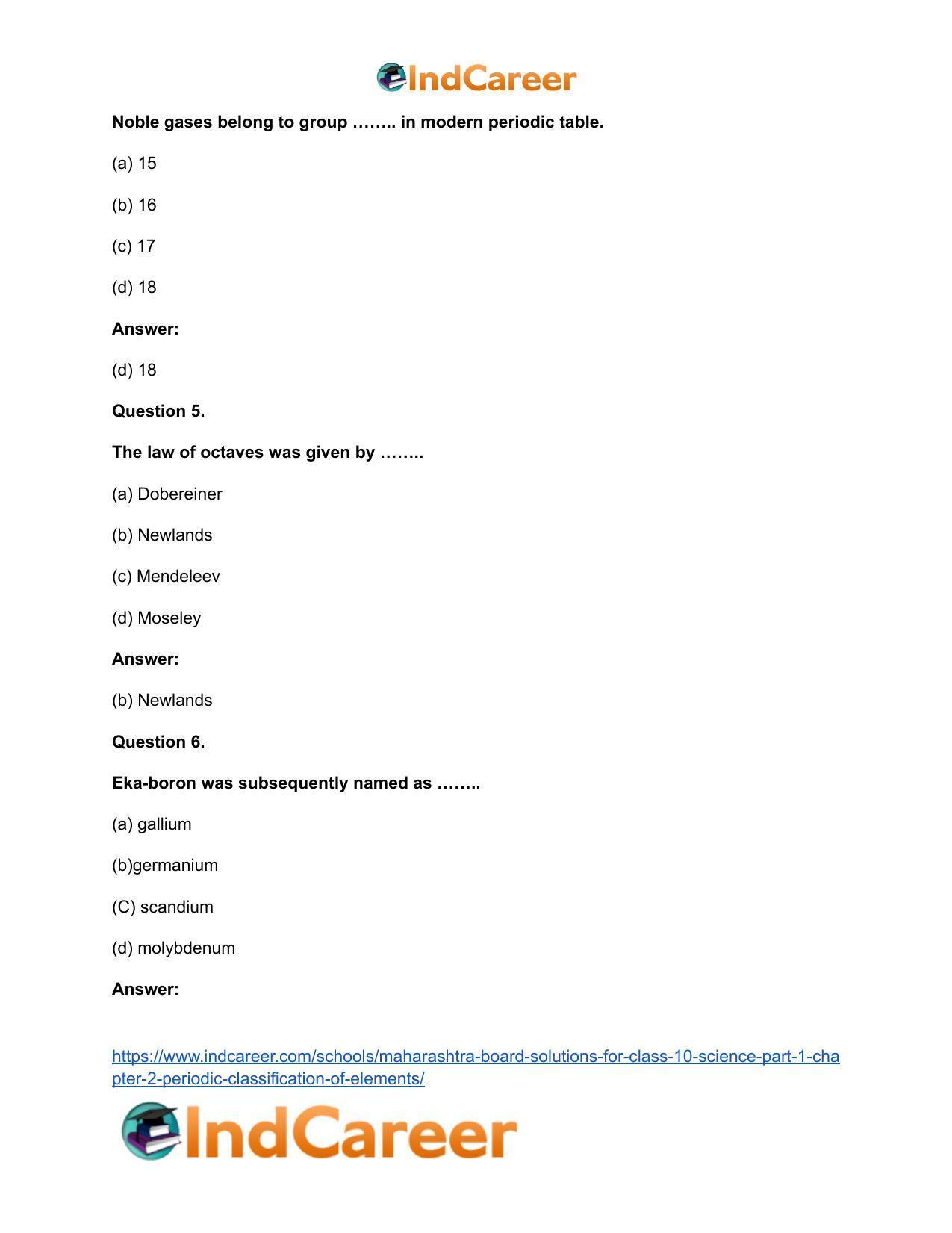Maharashtra Board Solutions for Class 10- Science (Part 1): Chapter 2- Periodic Classification of Elements - Page 35