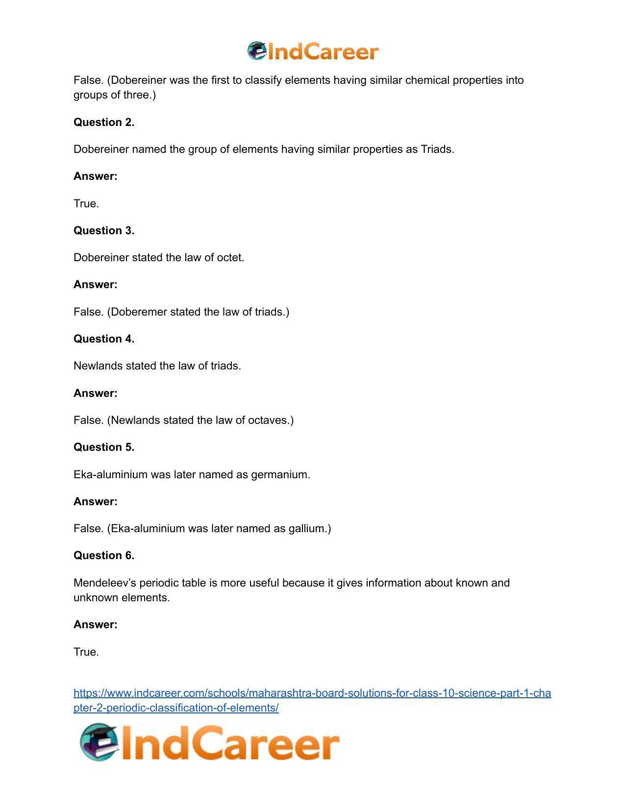 Maharashtra Board Solutions for Class 10- Science (Part 1): Chapter 2- Periodic Classification of Elements - Page 37