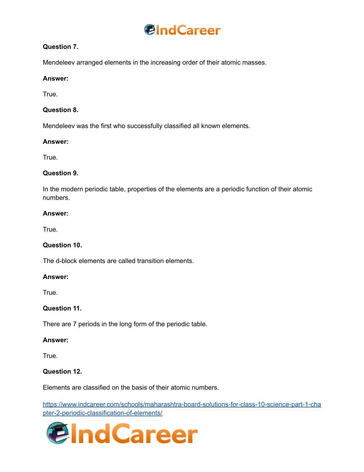 Maharashtra Board Solutions for Class 10- Science (Part 1): Chapter 2- Periodic Classification of Elements - Page 38