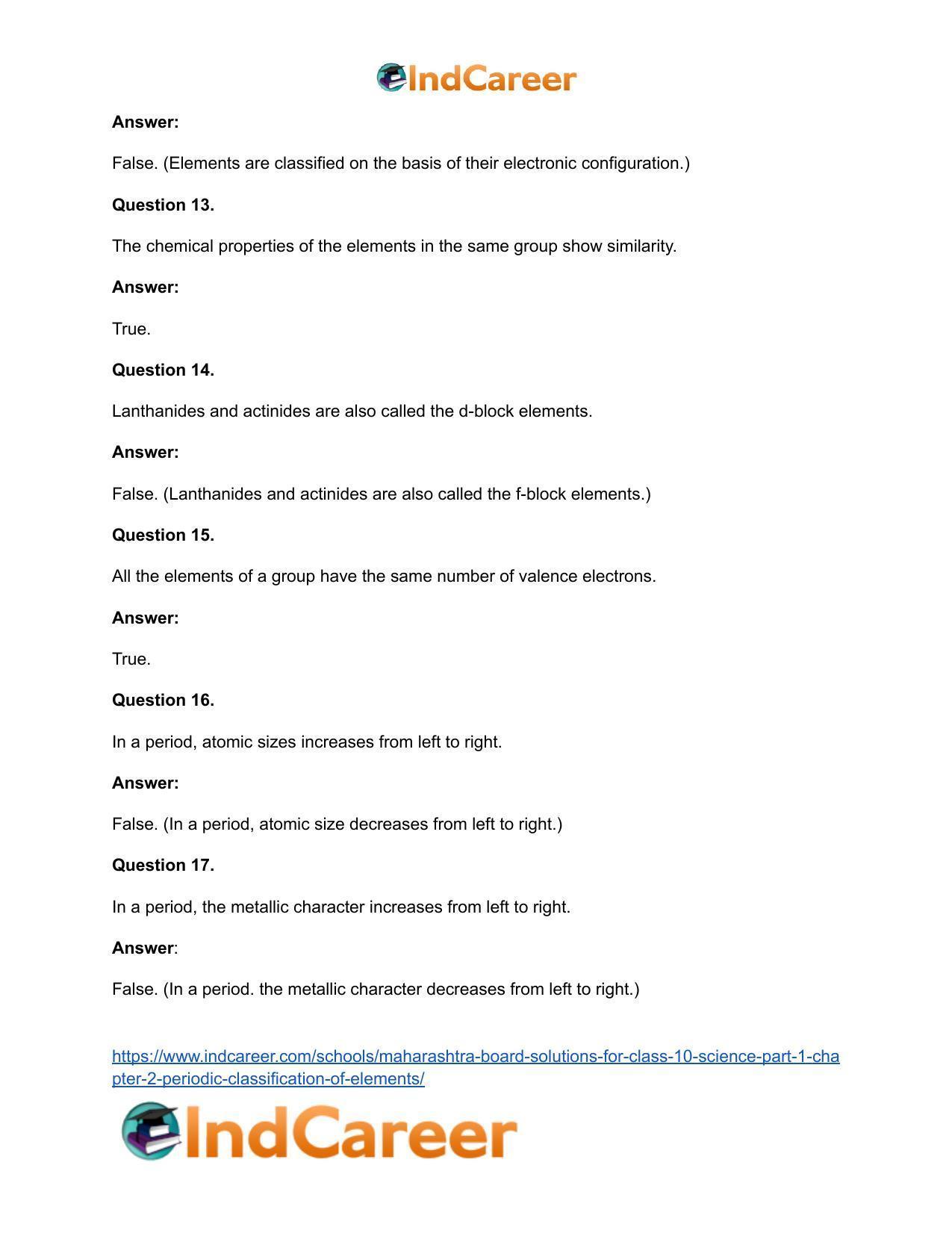 Maharashtra Board Solutions for Class 10- Science (Part 1): Chapter 2- Periodic Classification of Elements - Page 39