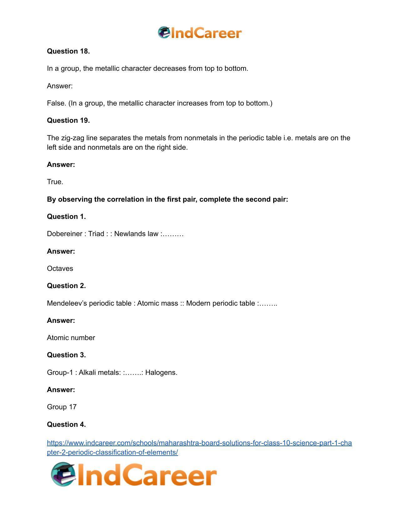 Maharashtra Board Solutions for Class 10- Science (Part 1): Chapter 2- Periodic Classification of Elements - Page 40