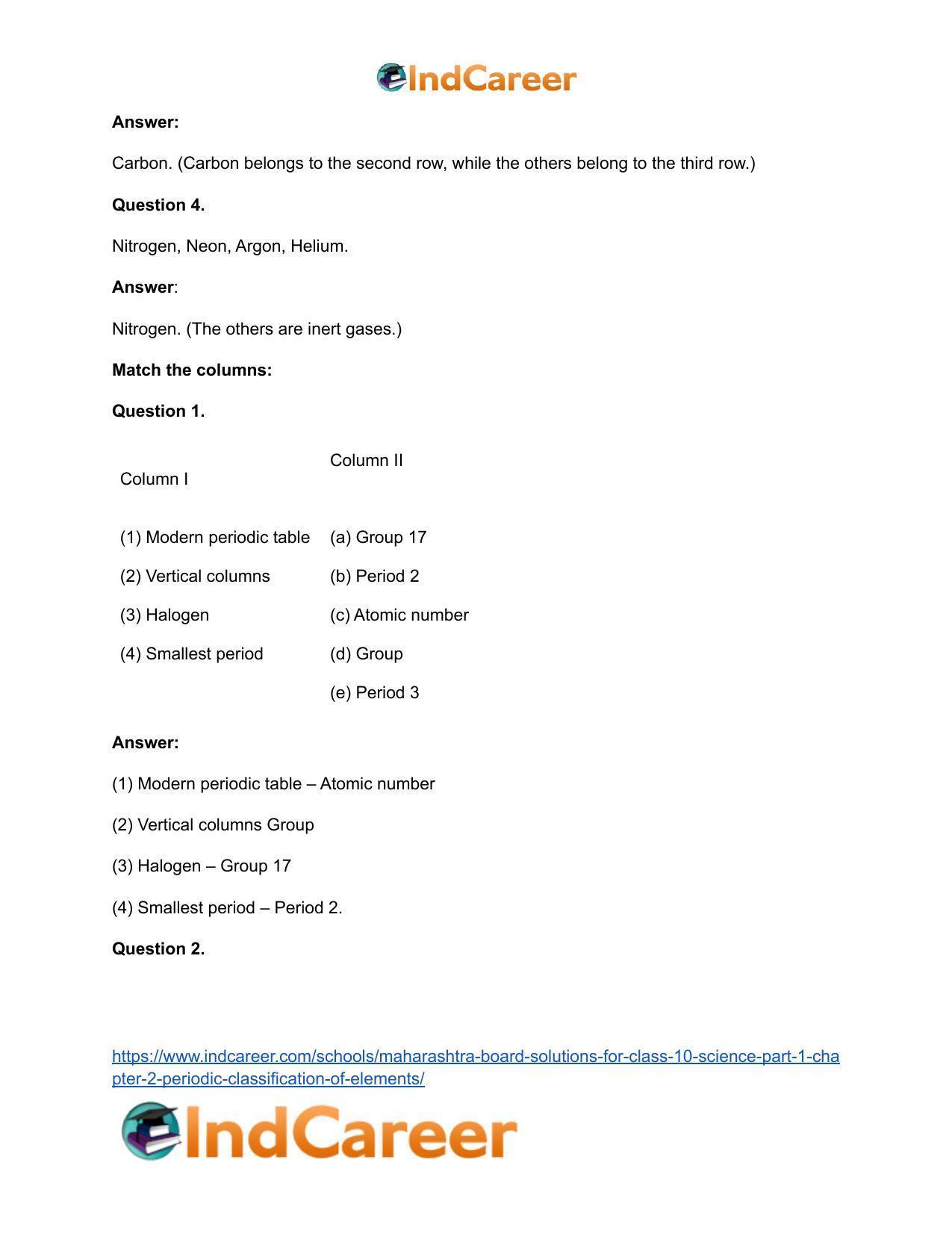Maharashtra Board Solutions for Class 10- Science (Part 1): Chapter 2- Periodic Classification of Elements - Page 42