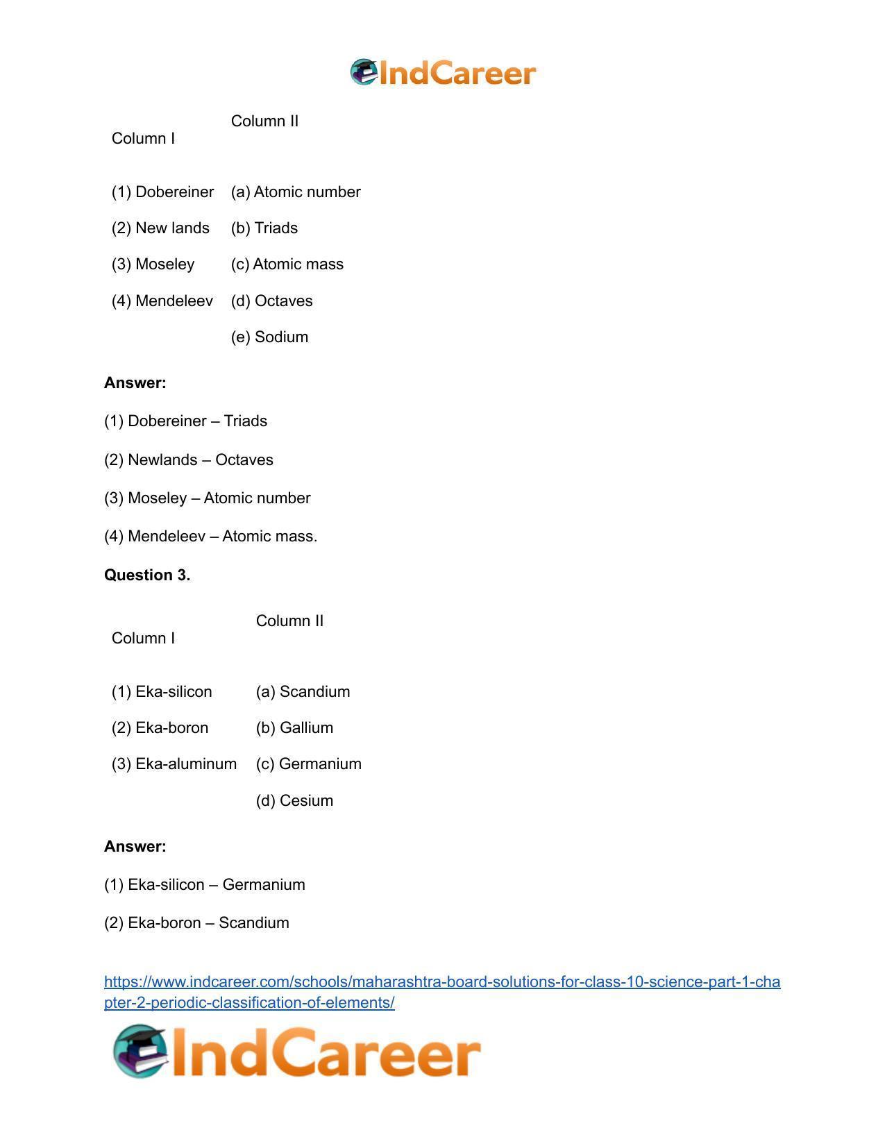 Maharashtra Board Solutions for Class 10- Science (Part 1): Chapter 2- Periodic Classification of Elements - Page 43