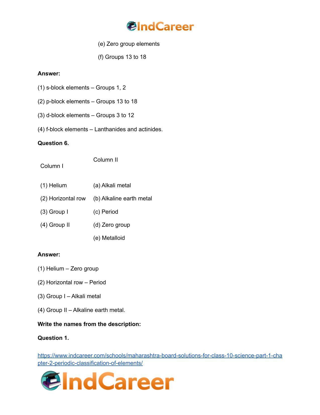 Maharashtra Board Solutions for Class 10- Science (Part 1): Chapter 2- Periodic Classification of Elements - Page 45