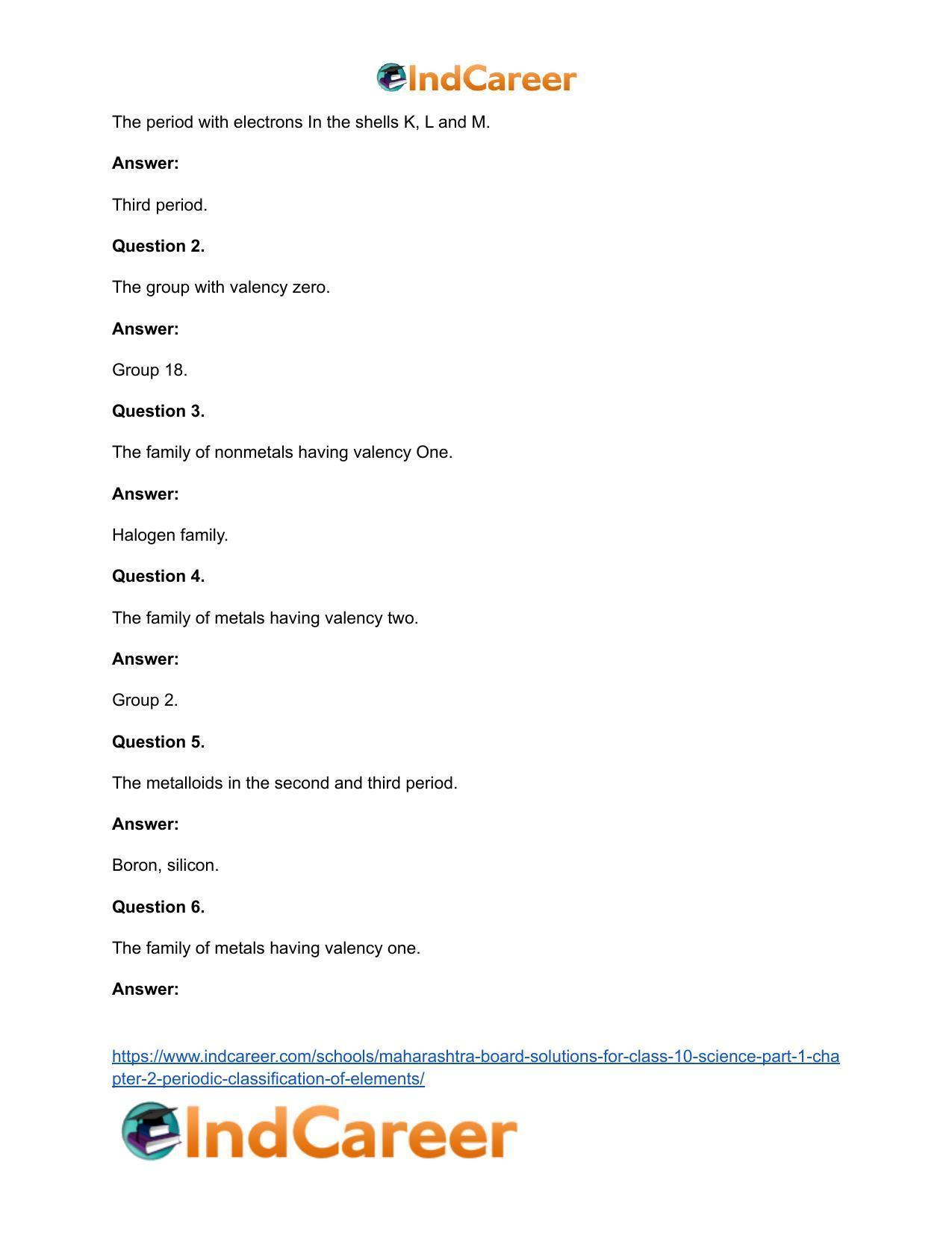 Maharashtra Board Solutions for Class 10- Science (Part 1): Chapter 2- Periodic Classification of Elements - Page 46