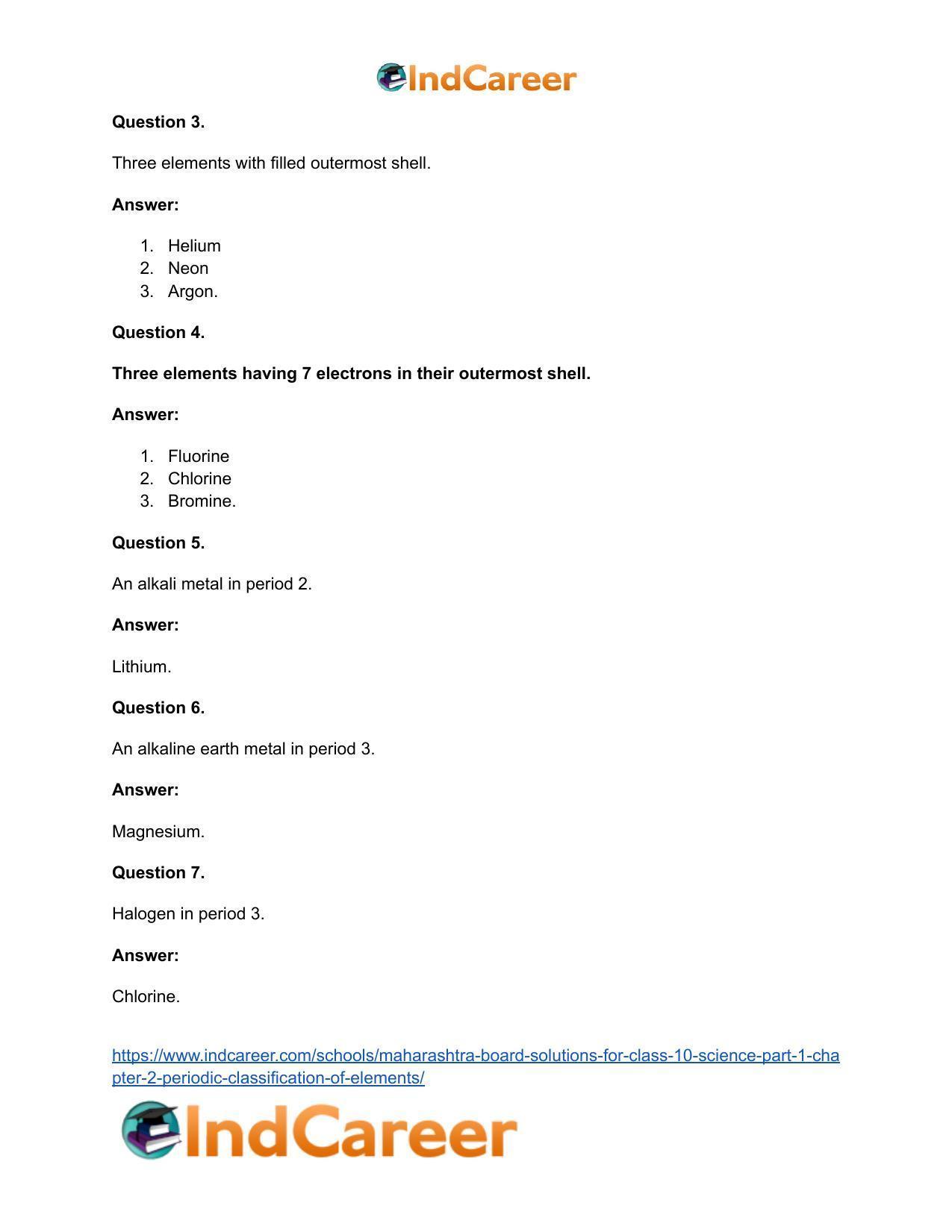 Maharashtra Board Solutions for Class 10- Science (Part 1): Chapter 2- Periodic Classification of Elements - Page 48