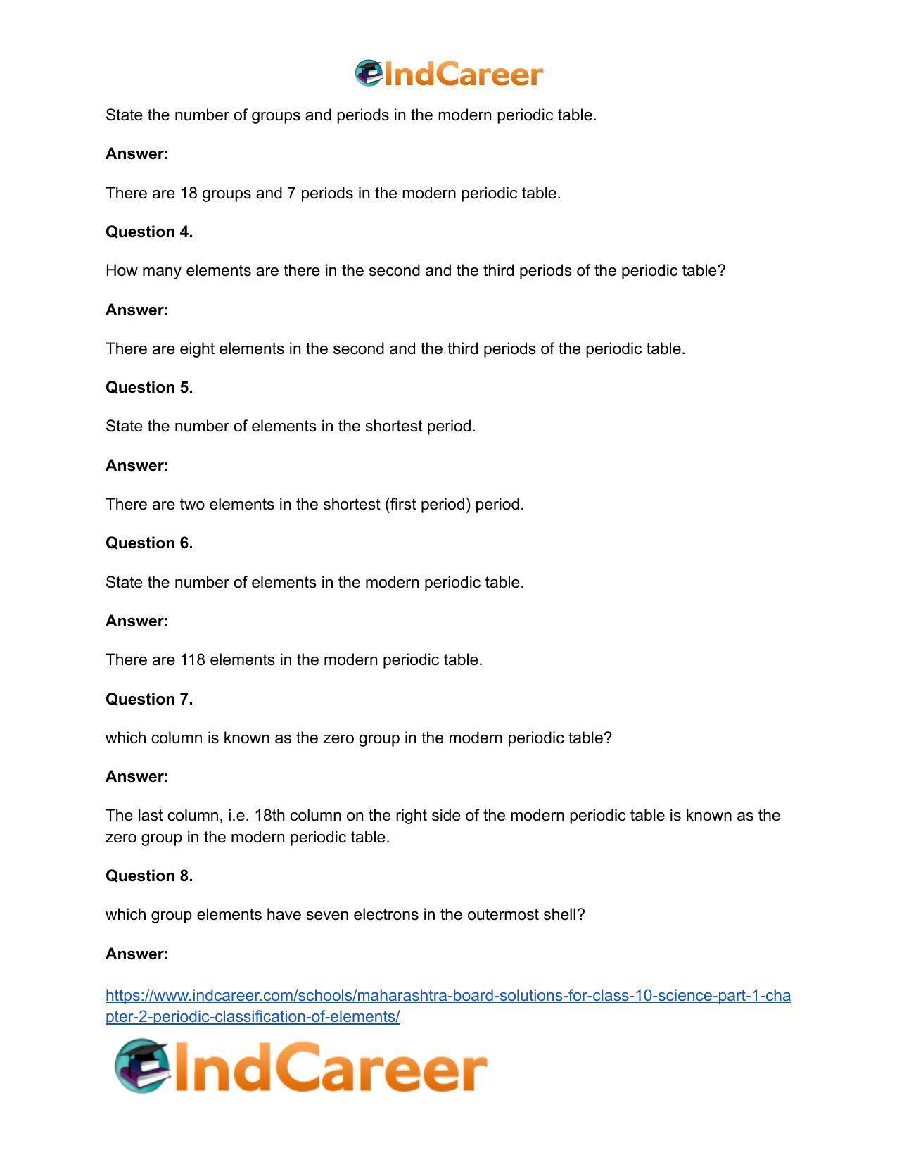 Maharashtra Board Solutions for Class 10- Science (Part 1): Chapter 2- Periodic Classification of Elements - Page 51