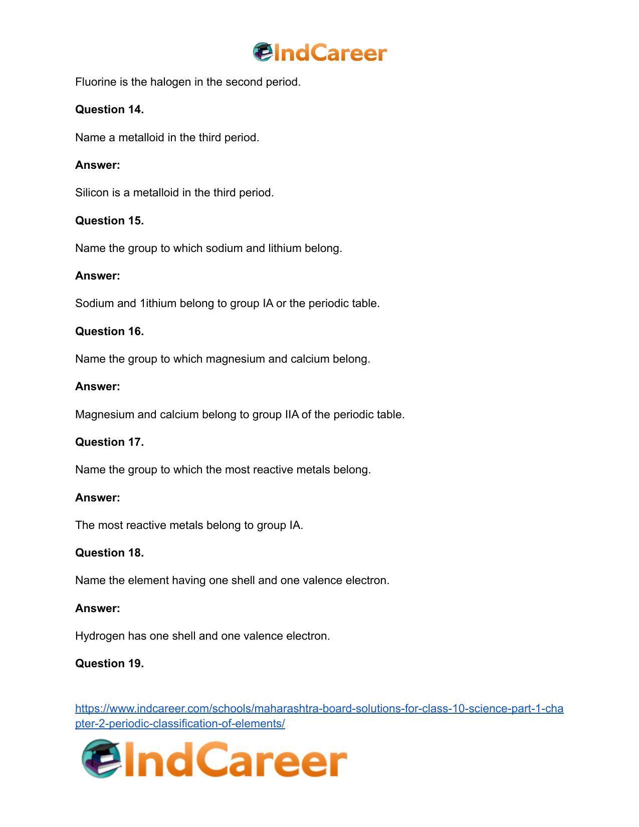 Maharashtra Board Solutions for Class 10- Science (Part 1): Chapter 2- Periodic Classification of Elements - Page 53