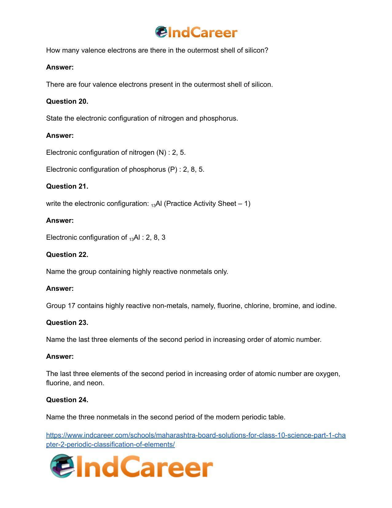 Maharashtra Board Solutions for Class 10- Science (Part 1): Chapter 2- Periodic Classification of Elements - Page 54
