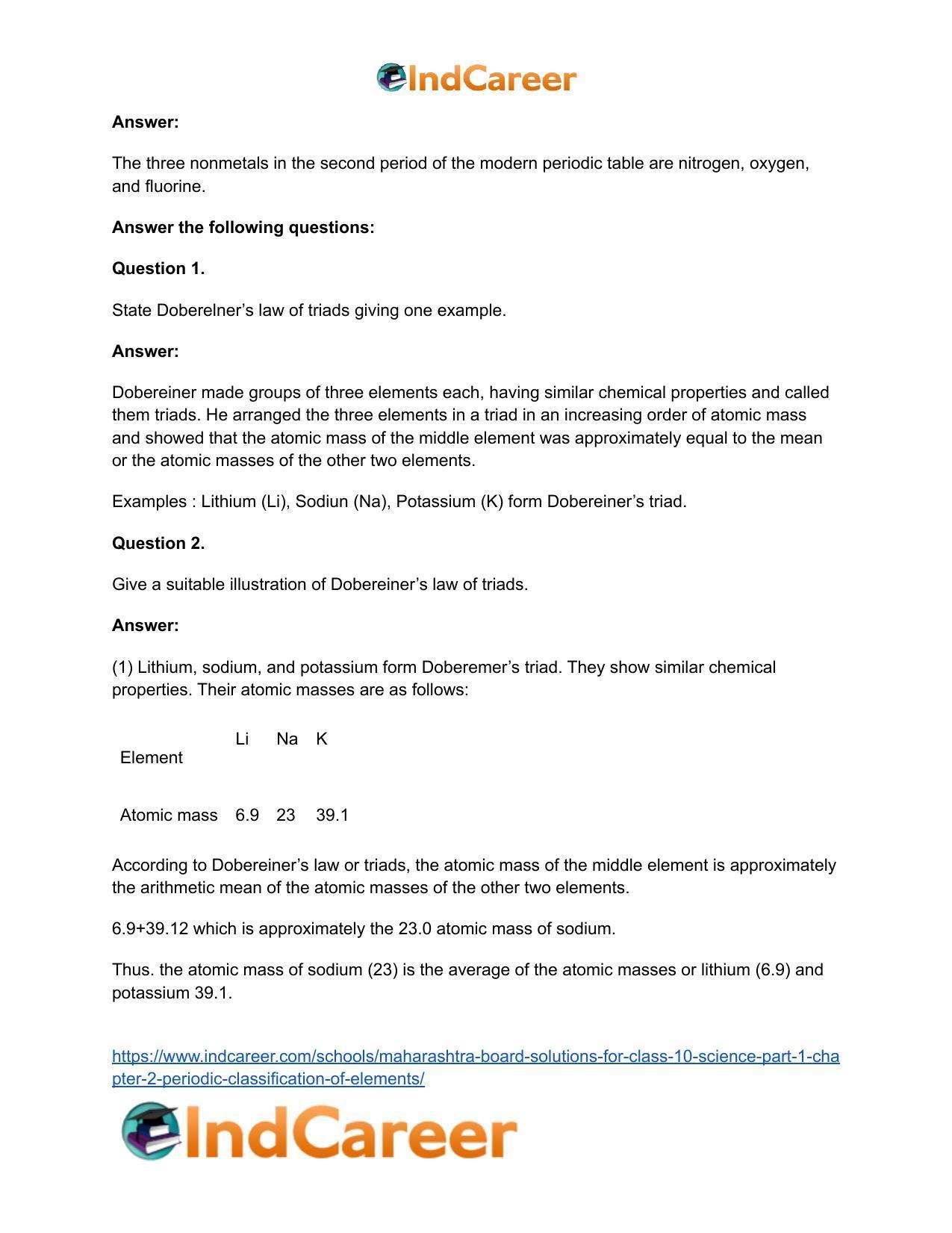 Maharashtra Board Solutions for Class 10- Science (Part 1): Chapter 2- Periodic Classification of Elements - Page 55