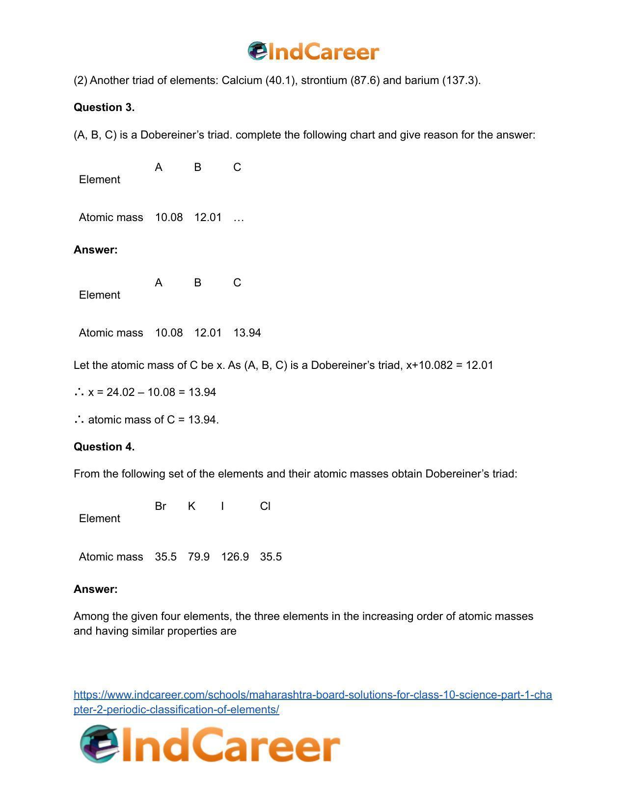 Maharashtra Board Solutions for Class 10- Science (Part 1): Chapter 2- Periodic Classification of Elements - Page 56