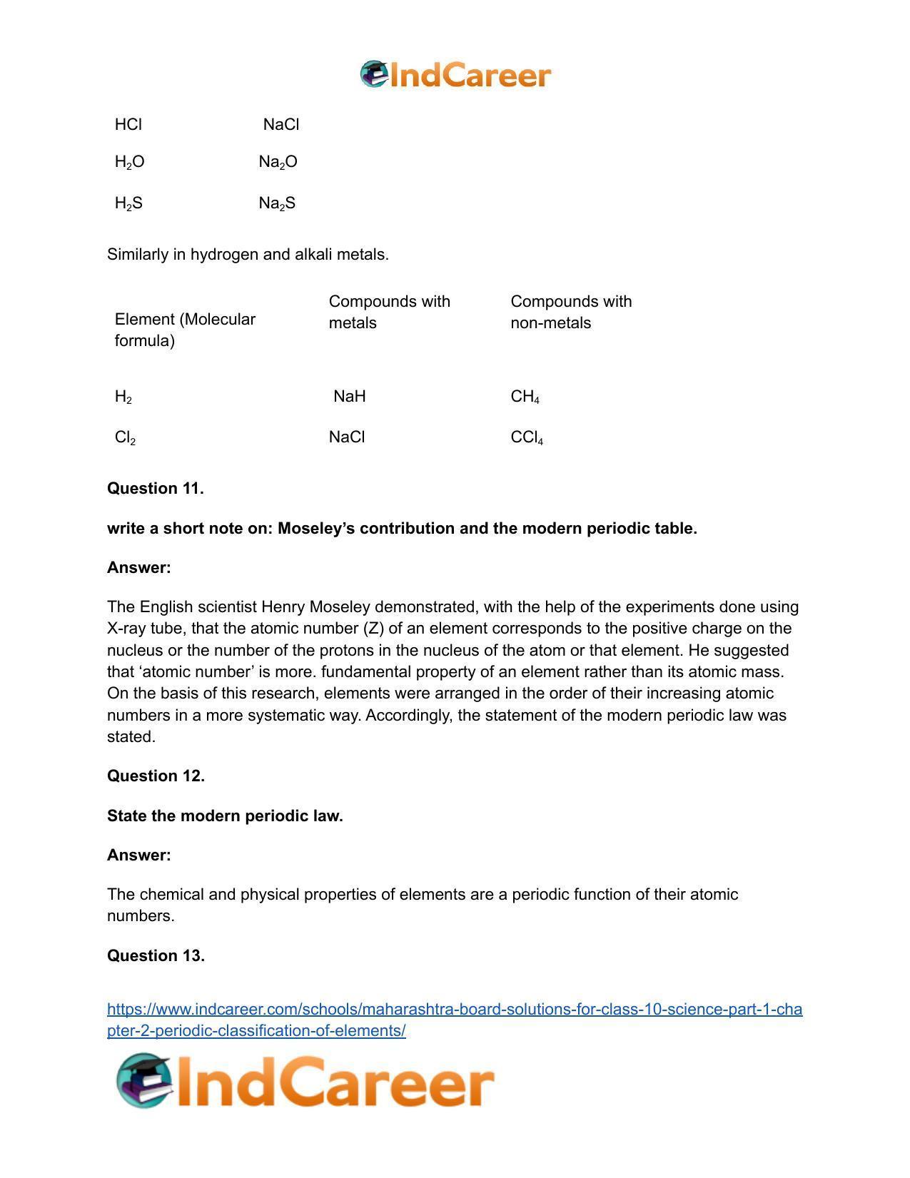 Maharashtra Board Solutions for Class 10- Science (Part 1): Chapter 2- Periodic Classification of Elements - Page 60