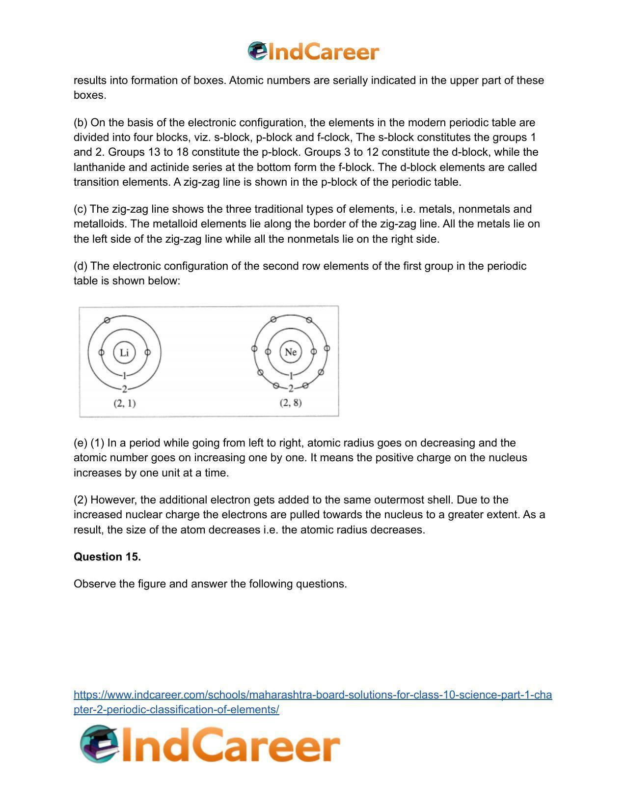 Maharashtra Board Solutions for Class 10- Science (Part 1): Chapter 2- Periodic Classification of Elements - Page 62