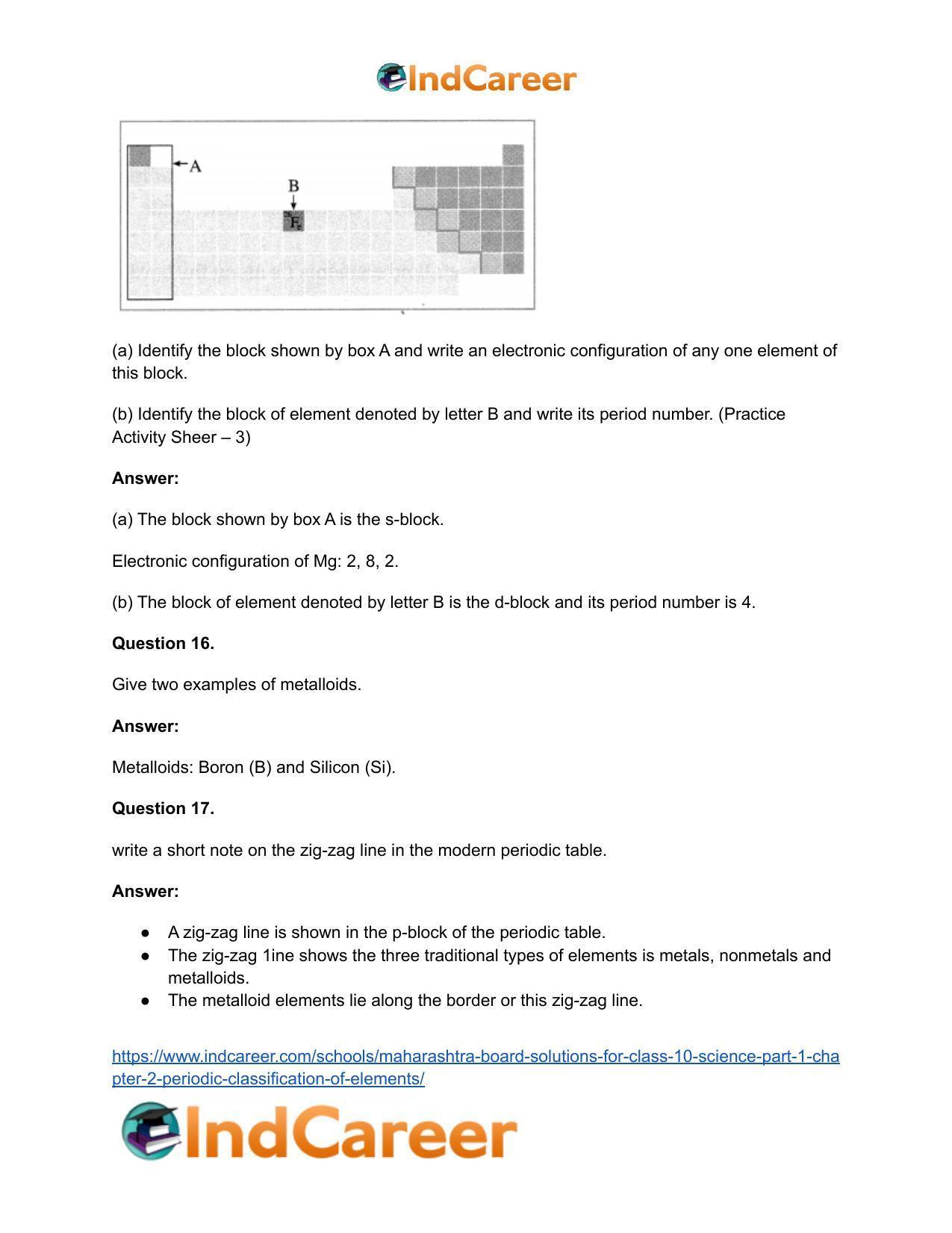 Maharashtra Board Solutions for Class 10- Science (Part 1): Chapter 2- Periodic Classification of Elements - Page 63