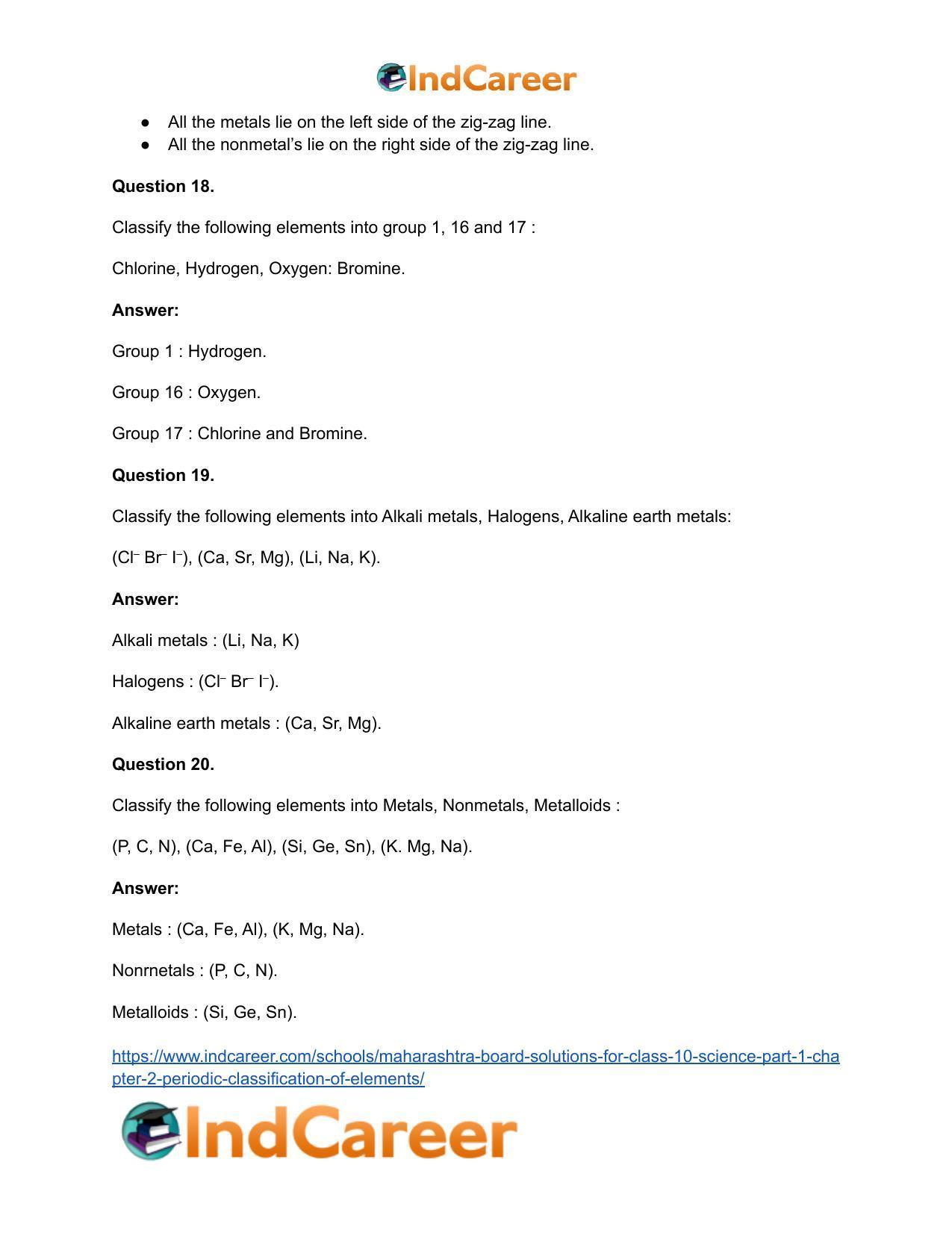 Maharashtra Board Solutions for Class 10- Science (Part 1): Chapter 2- Periodic Classification of Elements - Page 64