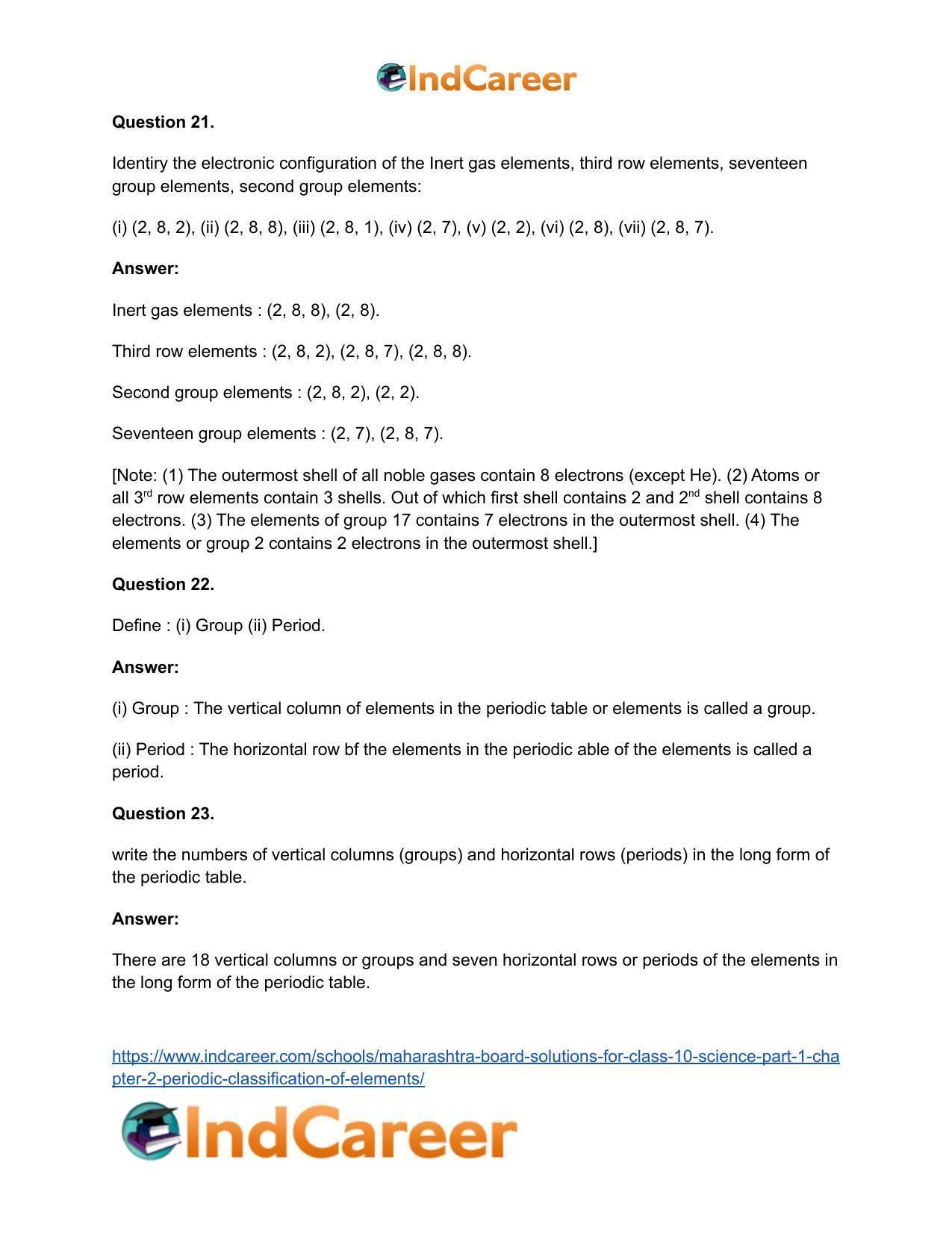 Maharashtra Board Solutions for Class 10- Science (Part 1): Chapter 2- Periodic Classification of Elements - Page 65