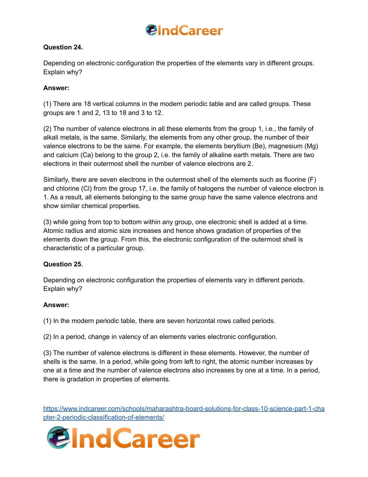 Maharashtra Board Solutions for Class 10- Science (Part 1): Chapter 2- Periodic Classification of Elements - Page 66