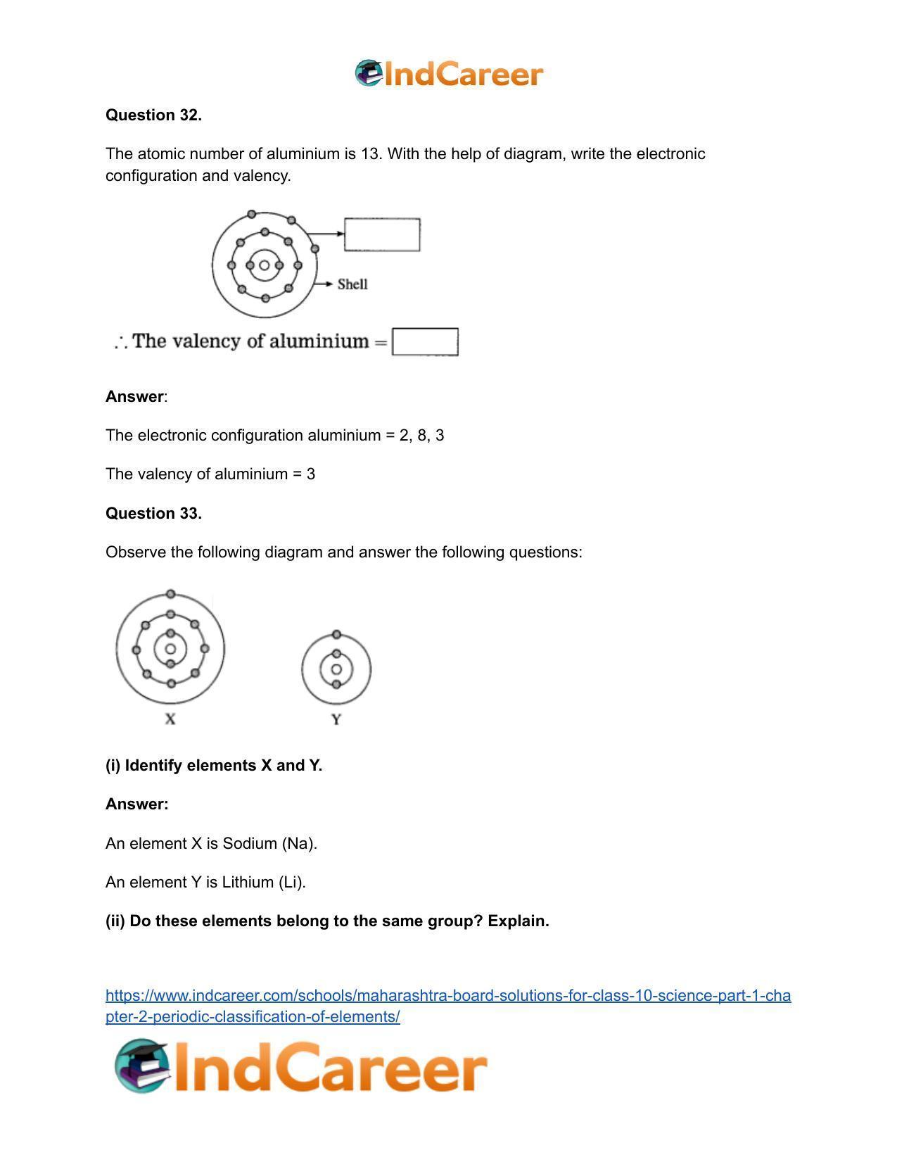 Maharashtra Board Solutions for Class 10- Science (Part 1): Chapter 2- Periodic Classification of Elements - Page 70