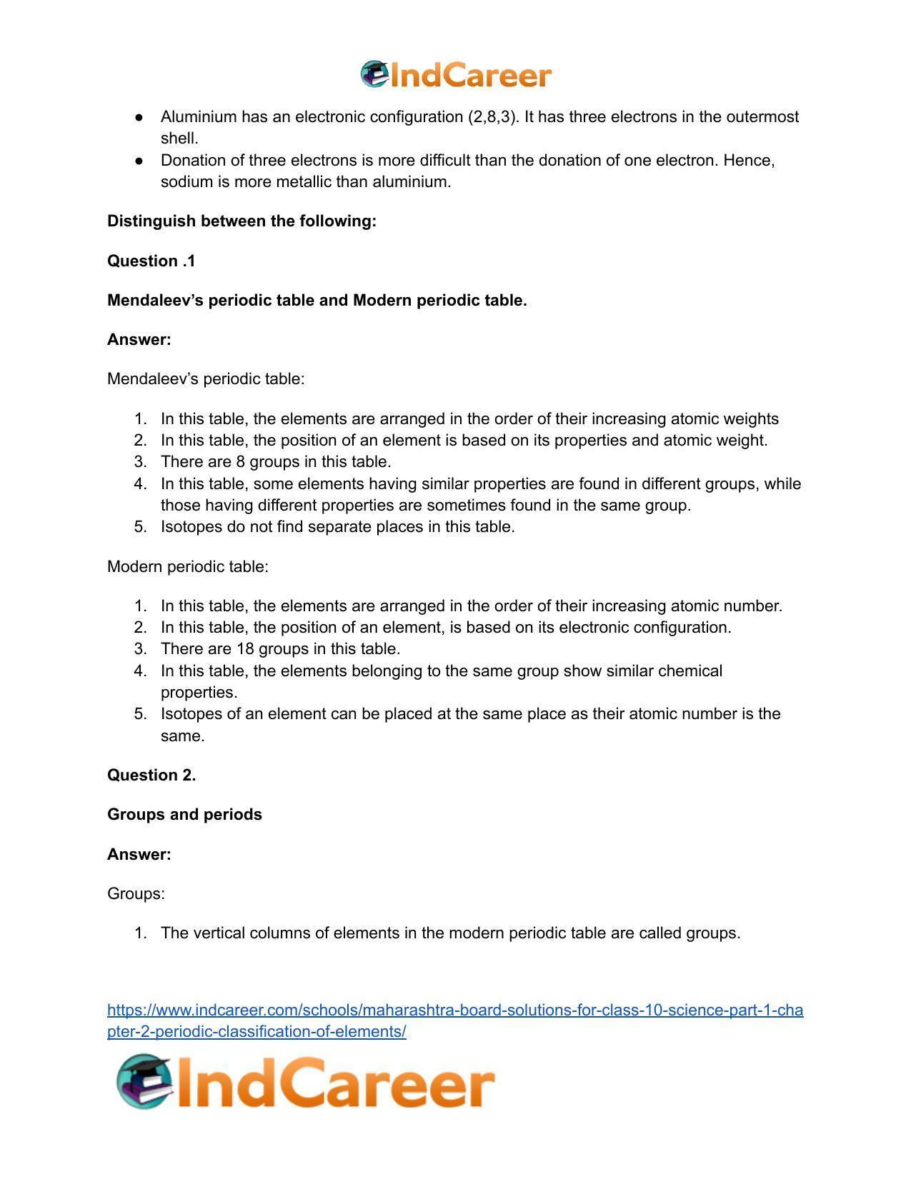 Maharashtra Board Solutions for Class 10- Science (Part 1): Chapter 2- Periodic Classification of Elements - Page 74