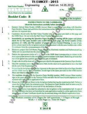 TS EAMCET 2015 Engineering Question Paper with Key