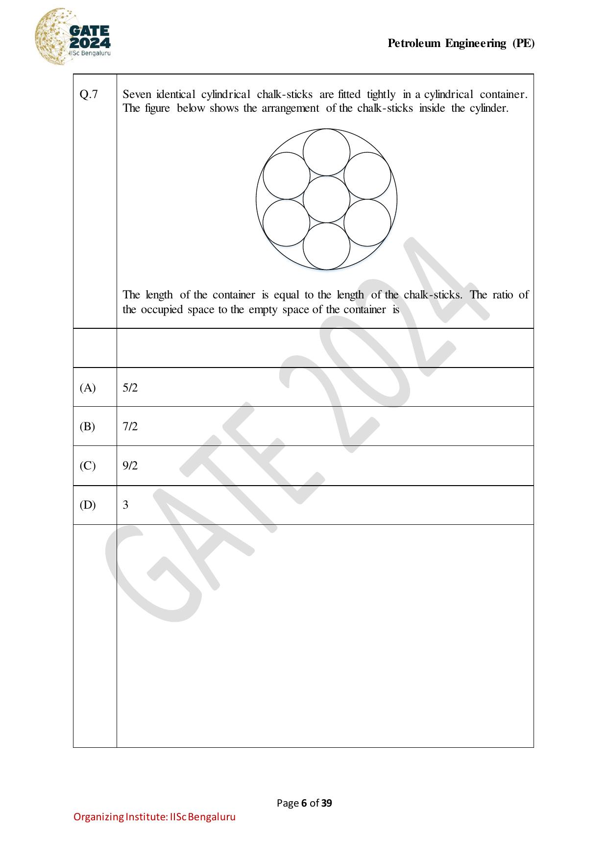 GATE 2024 Petroleum Engineering (PE) Question Paper - Page 6