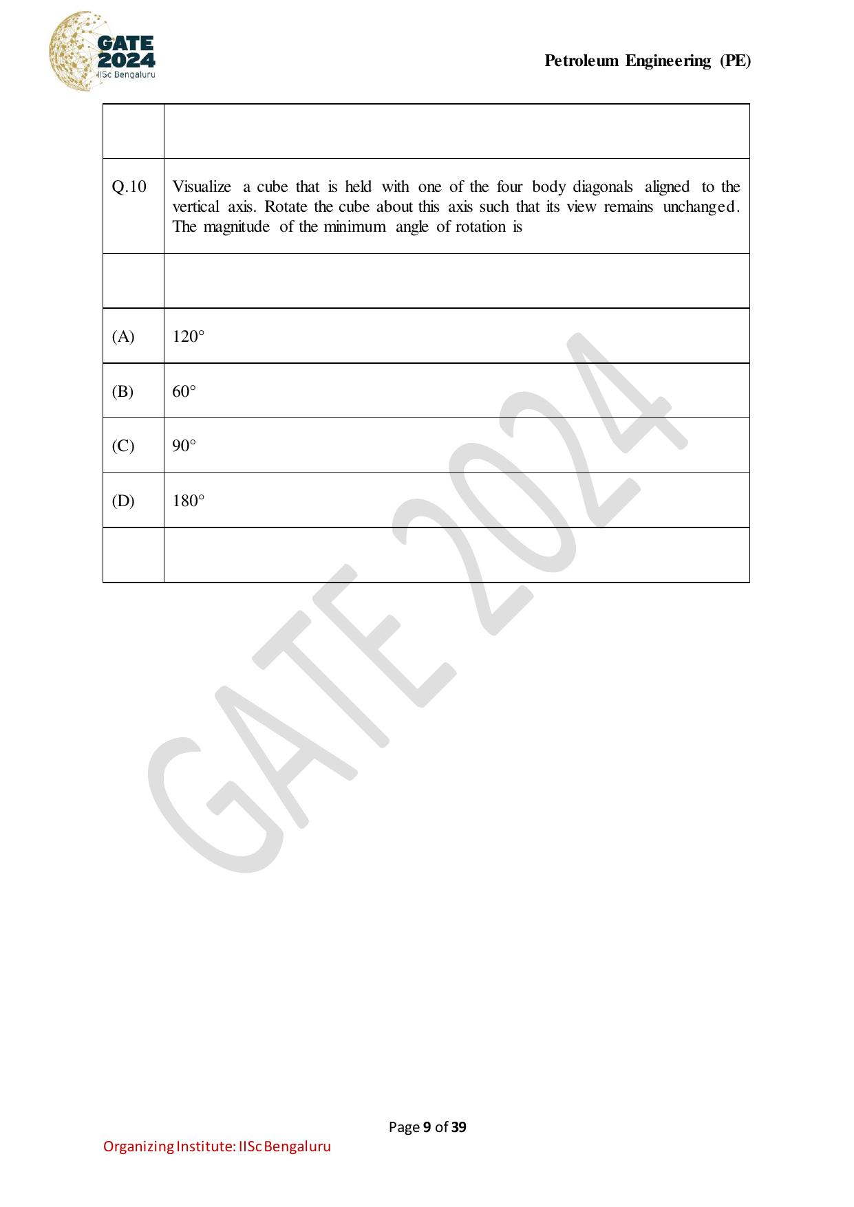 GATE 2024 Petroleum Engineering (PE) Question Paper - Page 9