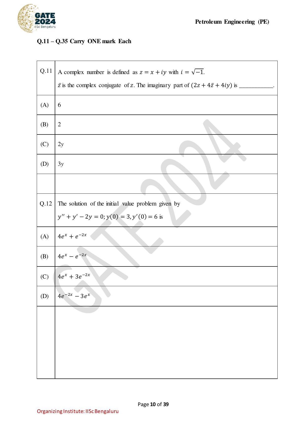 GATE 2024 Petroleum Engineering (PE) Question Paper - Page 10