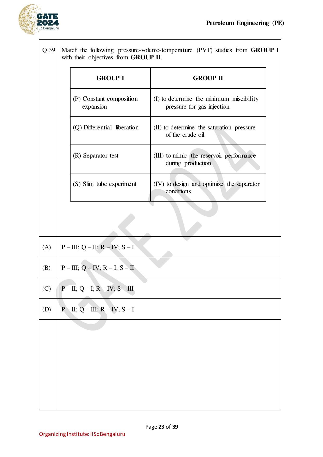 GATE 2024 Petroleum Engineering (PE) Question Paper - Page 23